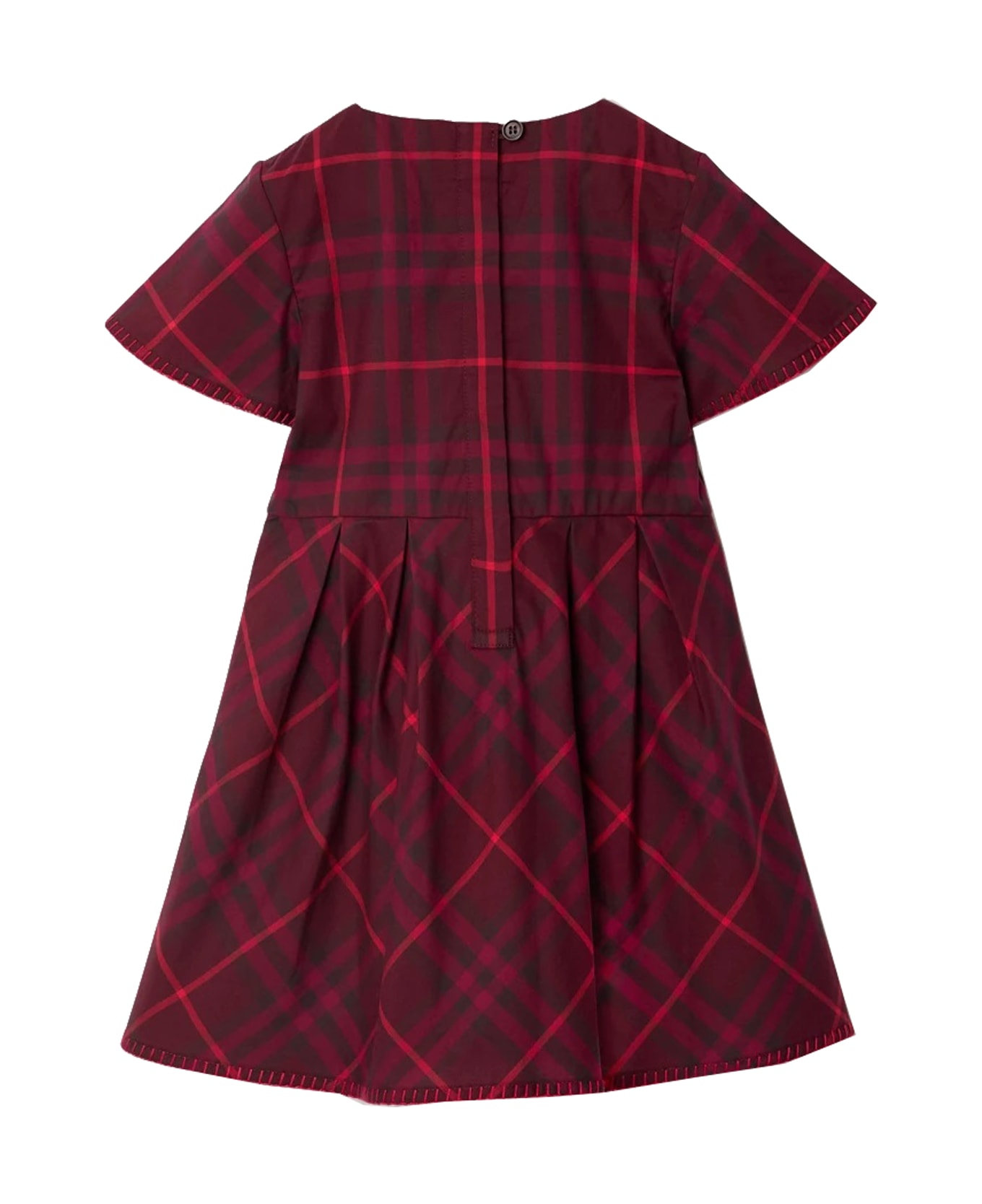 Burberry Pleated Dress In Checked Cotton - Red