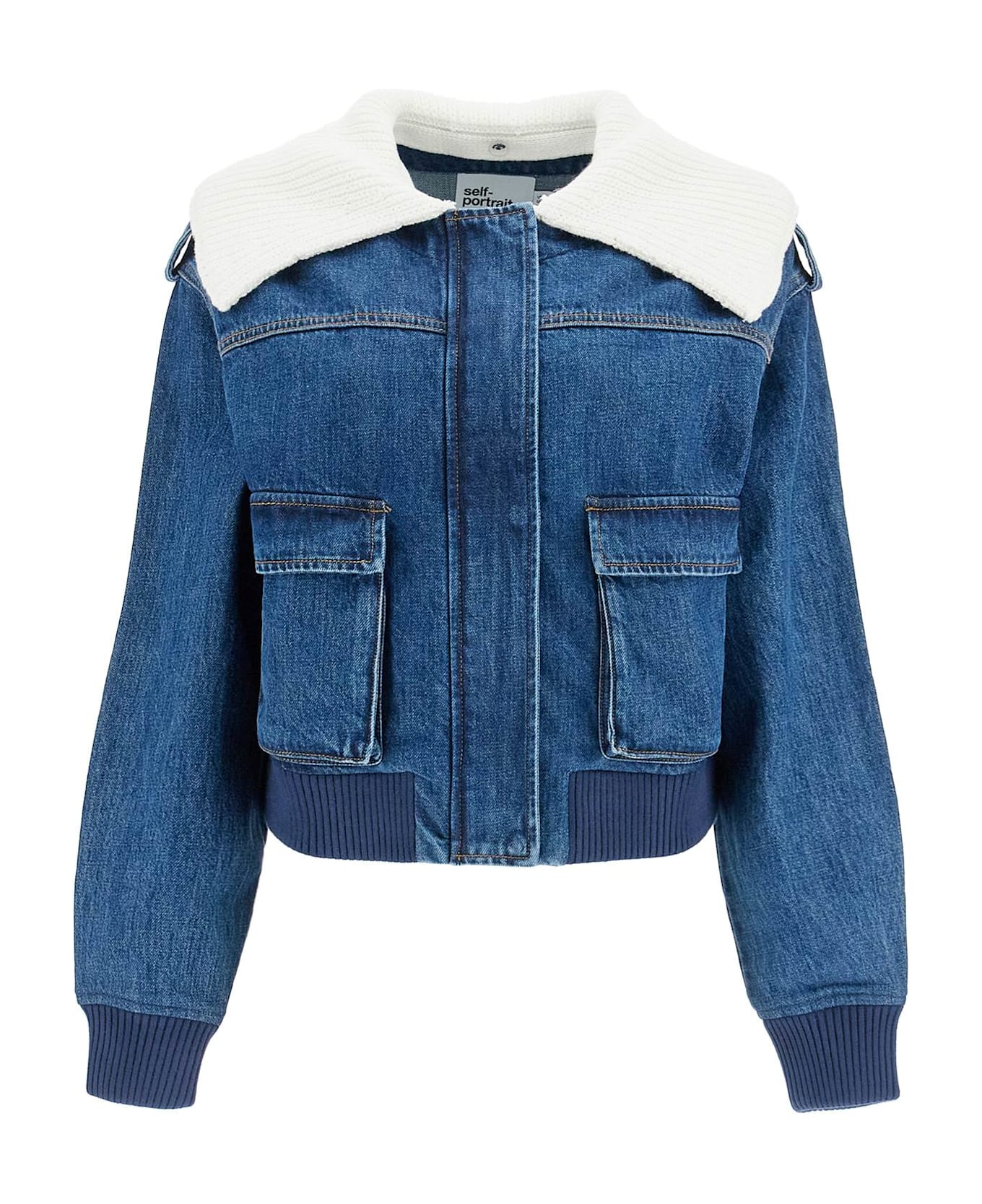 self-portrait Denim Bomber Jacket For - BLUE (Blue)