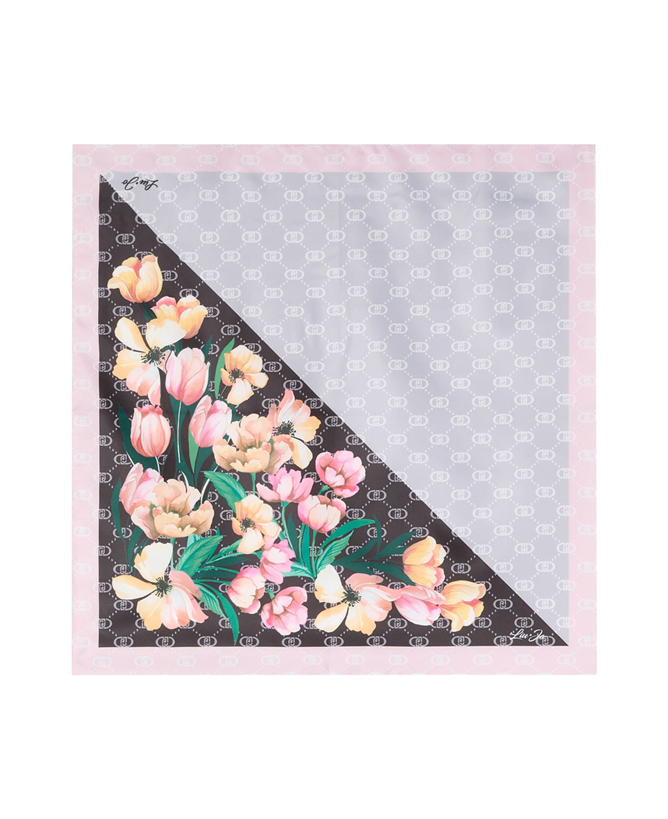 Liu-Jo Floral Corner Foulard - Black