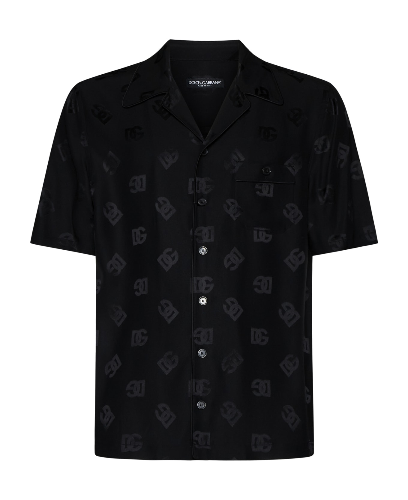 Dolce & Gabbana Silk Jacquard Shirt With Dg Monogram Print - Nero