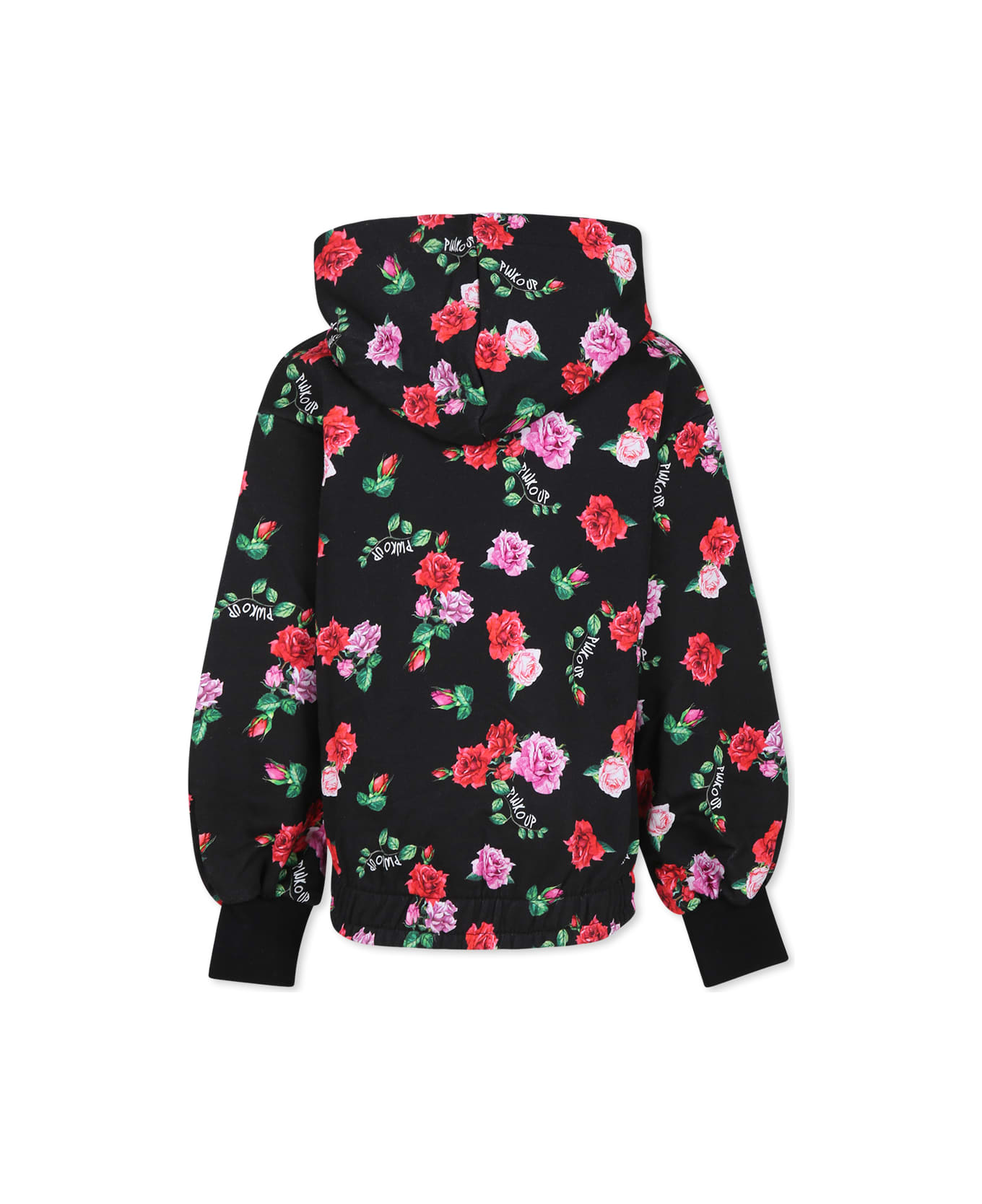 Pinko Black Sweatshirt For Girl With Floral Print - Black