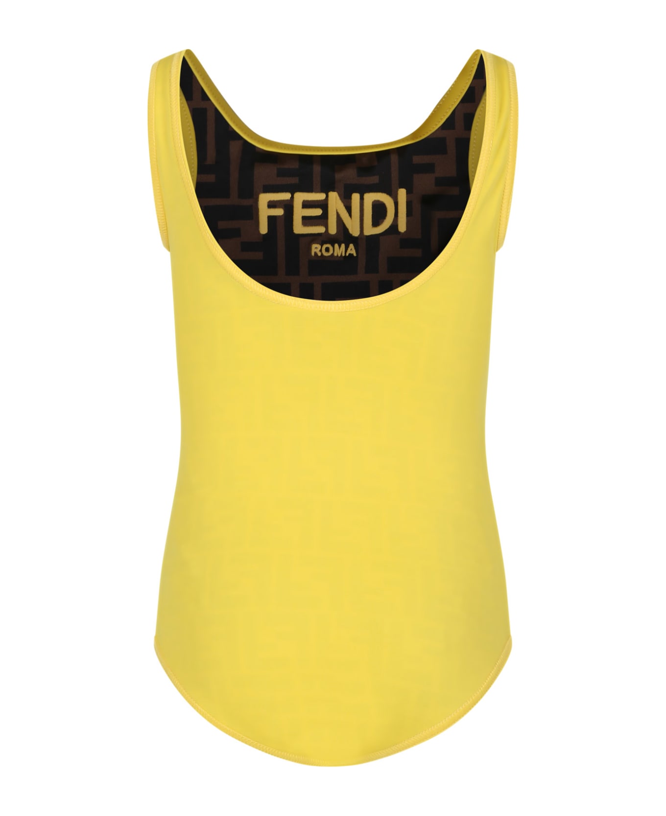 Fendi Brown Swimsuit For Girl With Iconic Ff And Fendi Logo - Brown