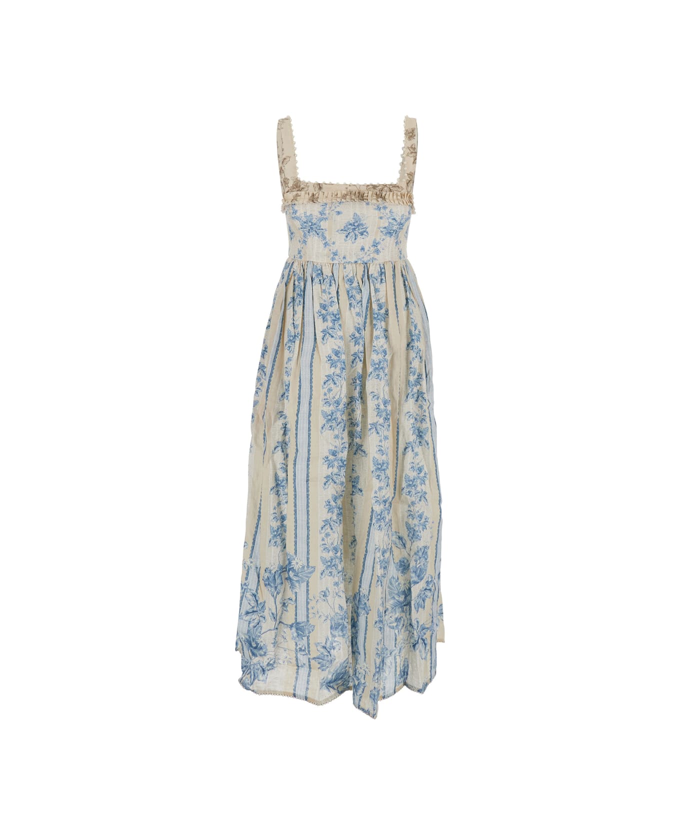 Agua by Agua Bendita 
barbara
 Blue Long Dress With All-over Floral Embroidery In Linen Woman - Blu
