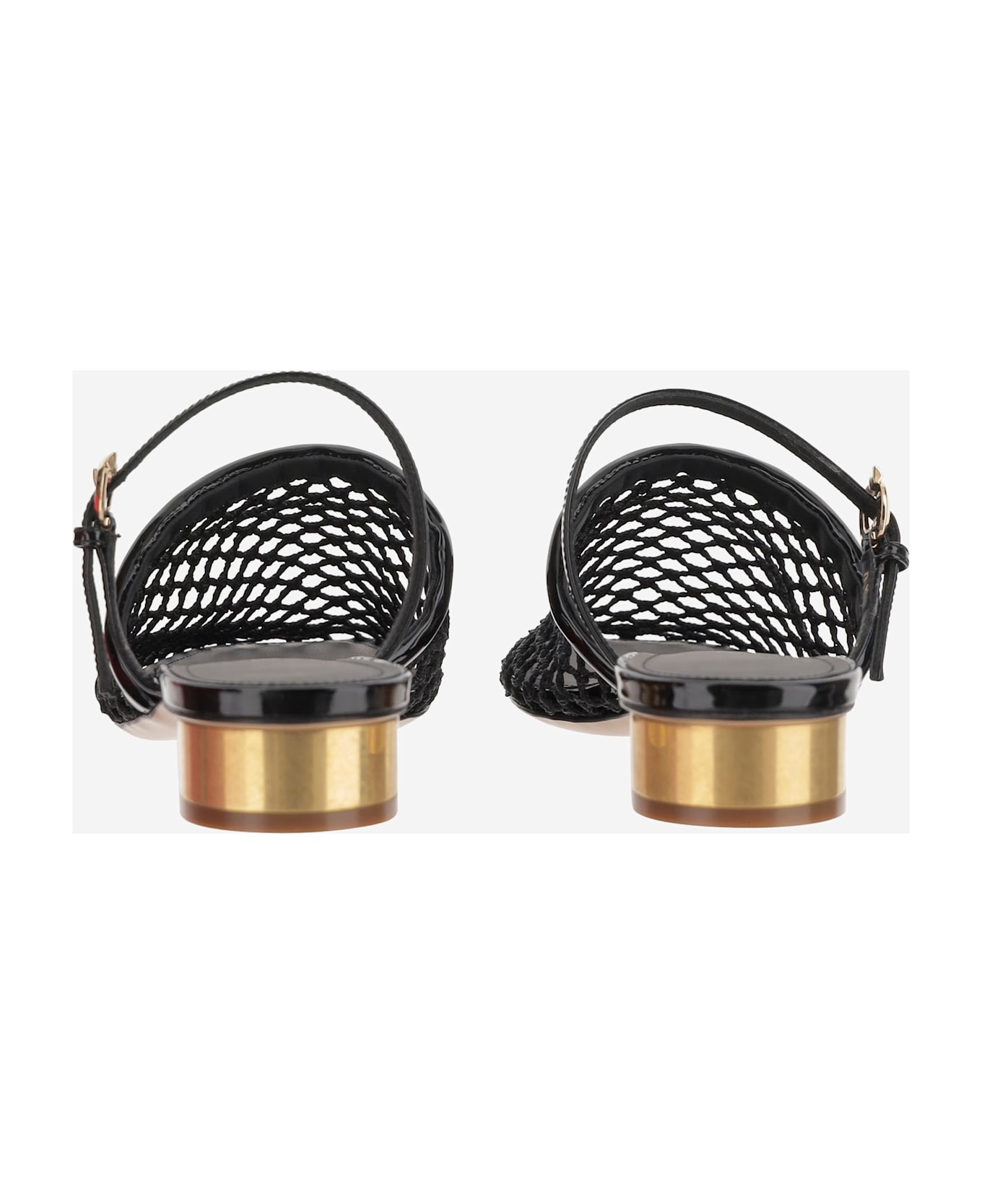 Ferragamo Mesh And Leather Mules - Black