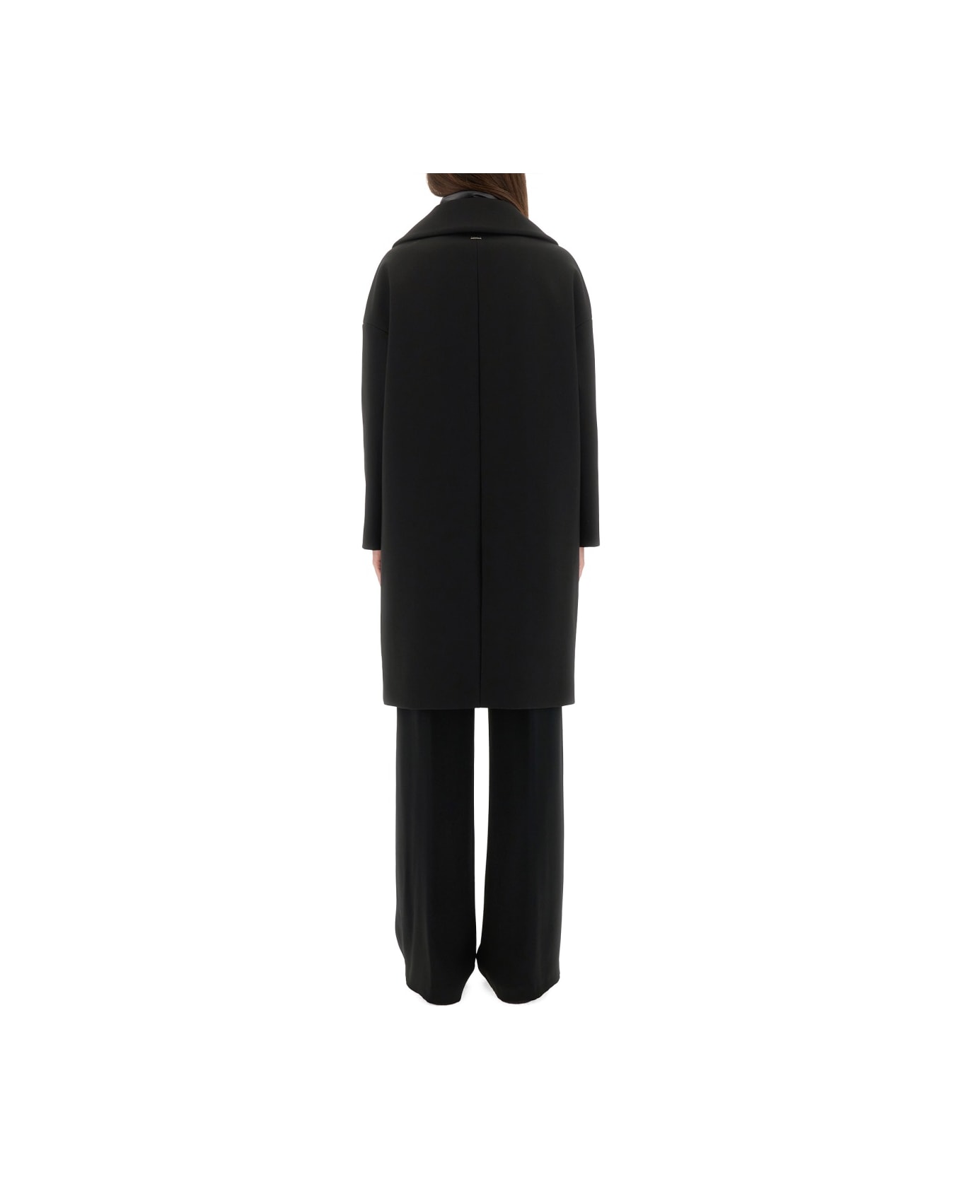 Herno Wool Coat With Technical Bib - BLACK