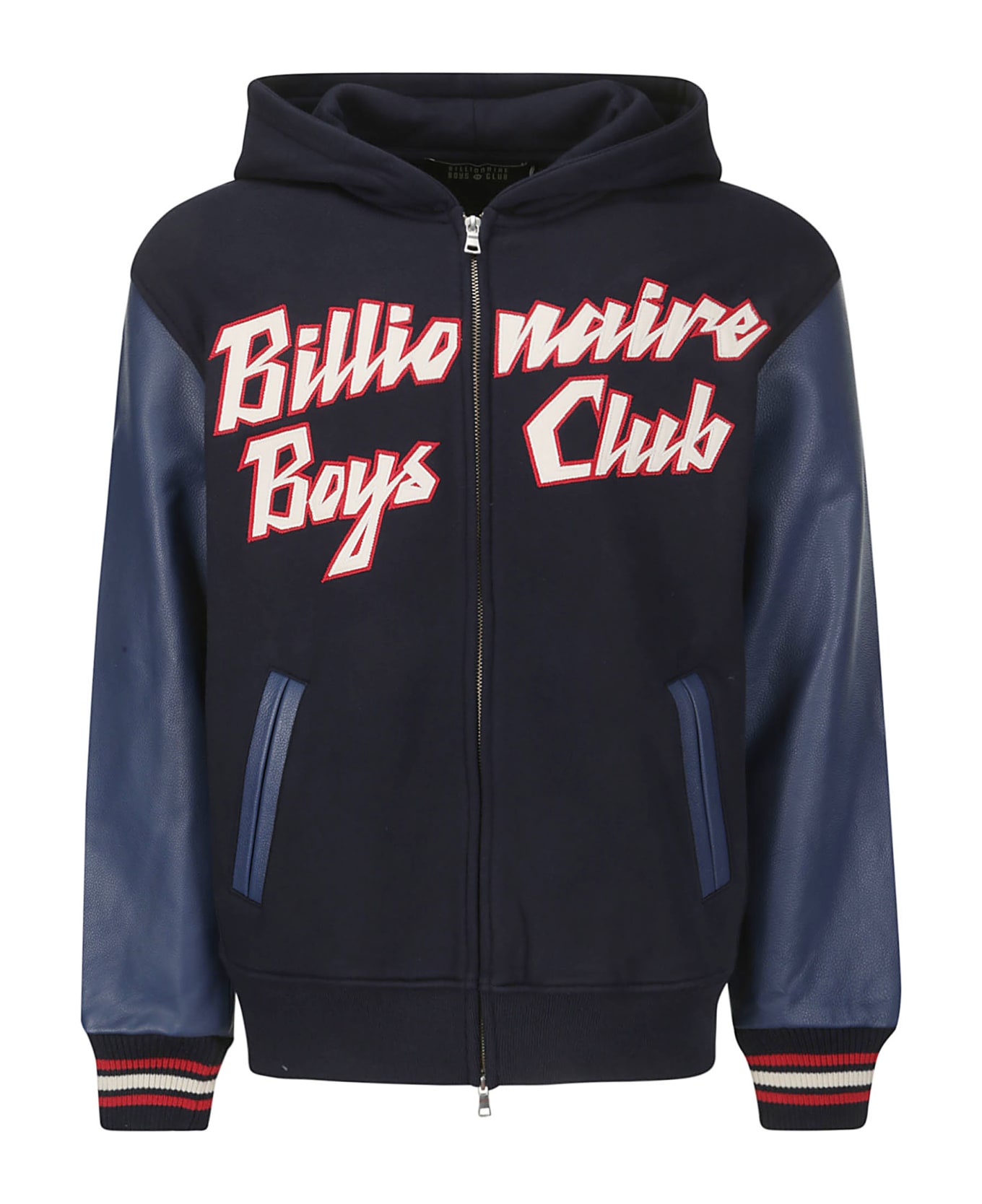 Billionaire Boys Club Leather Sleeve Zip-through Hood - NAVY フリース