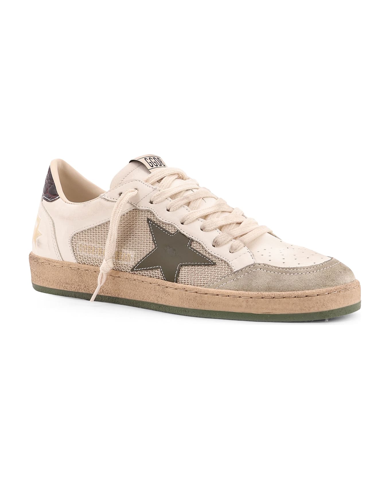 Golden Goose Ball Star Double Quarter Low-top Leather Sneakers With Used Effect - MILK/WHITE/ICE/OLIVE GREEN/ DA