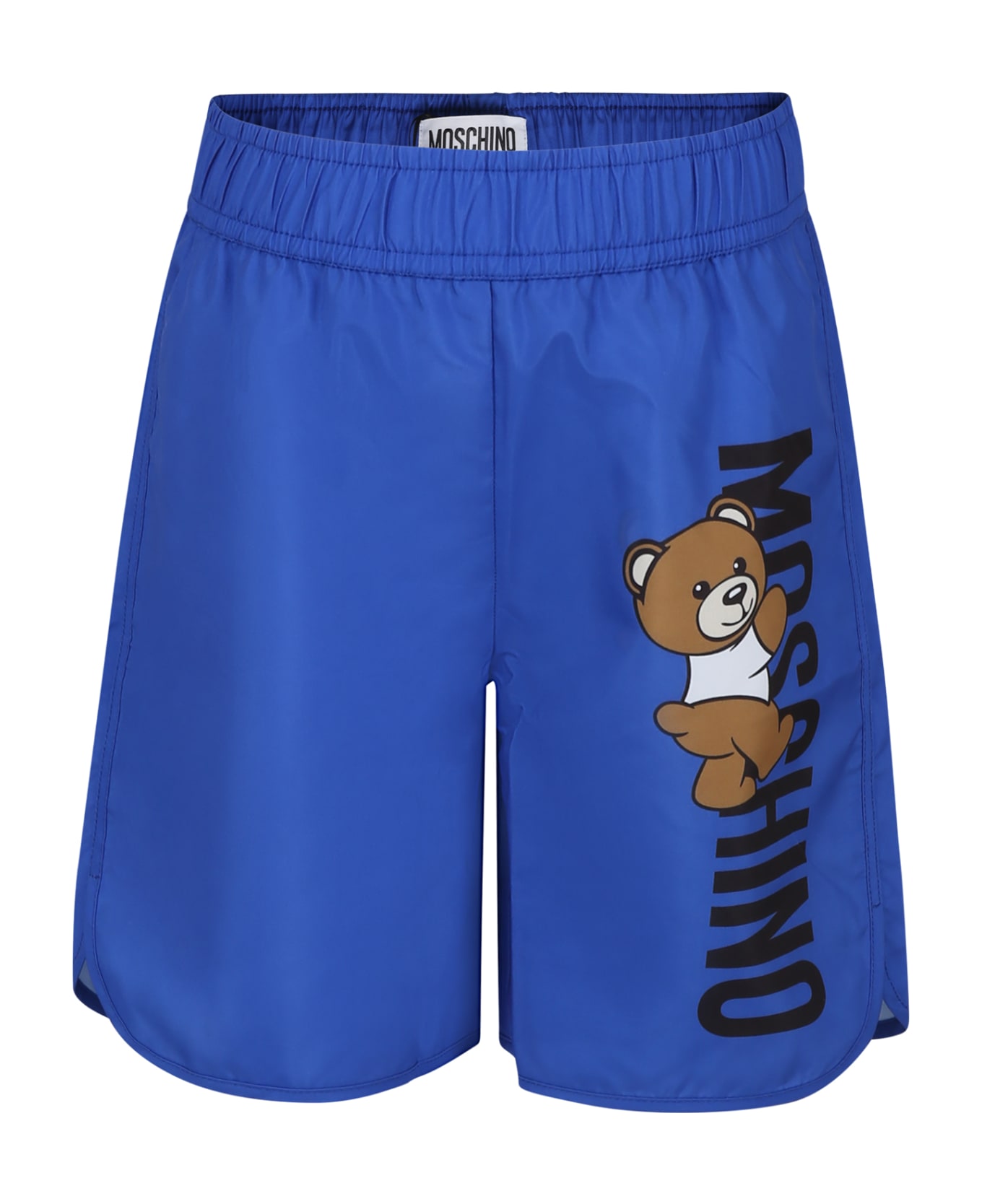 Moschino Blue Swim Shorts For Boy With Teddy Bear And Logo - Blue