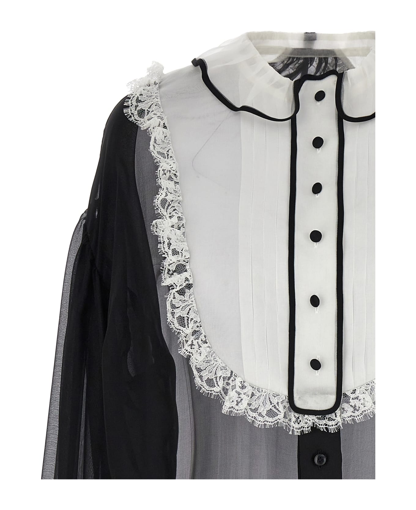 Dolce & Gabbana Contrast Plastron Shirt - White/Black ブラウス