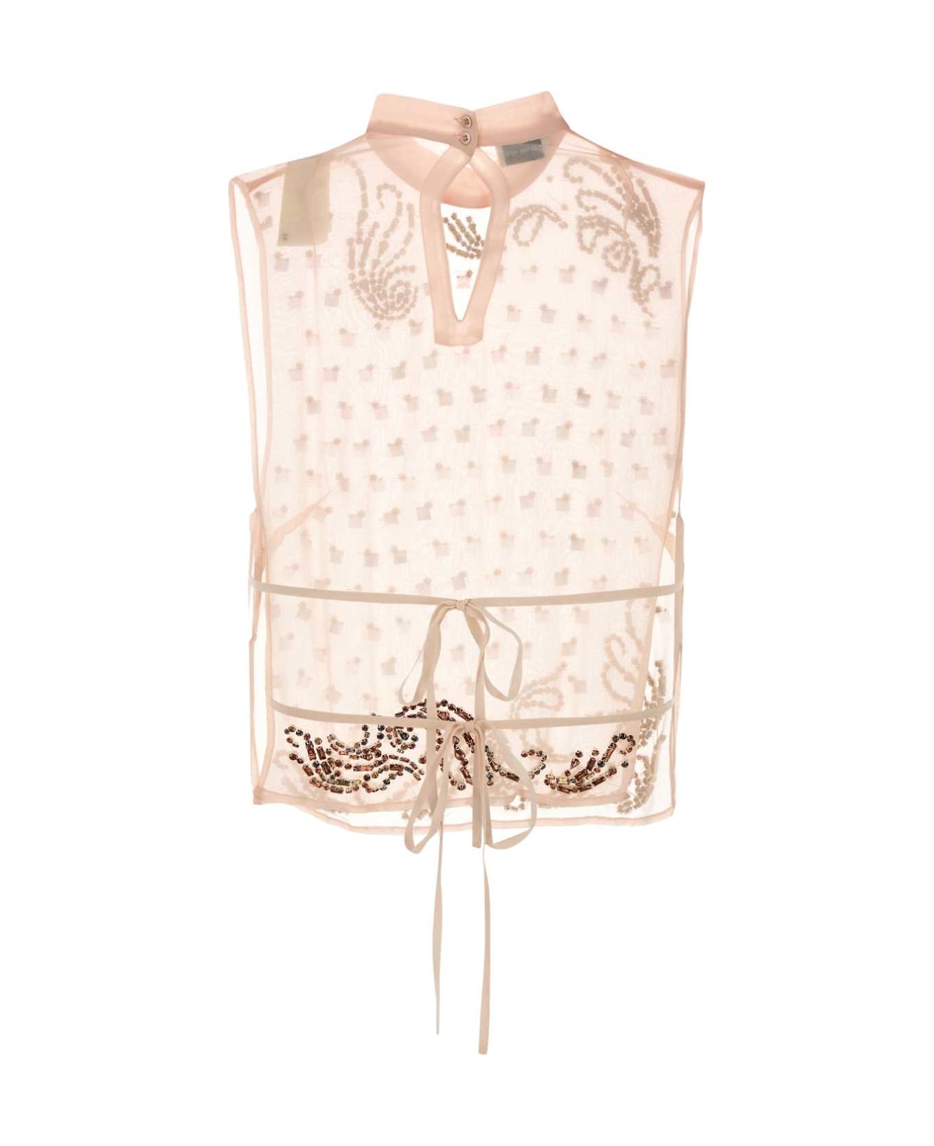 Dries Van Noten Light Pink Crepe Carmasa Top - BLUSH
