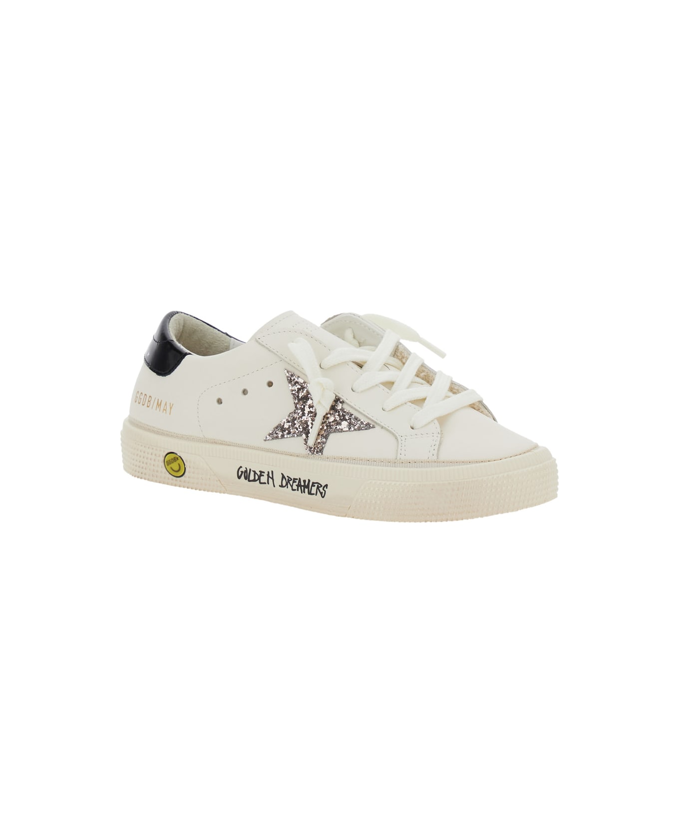 Golden Goose May Leather Upper Toe And Heel Glitter Star Signature Foxing - Include Codice Che Inizia Con Gyf - White