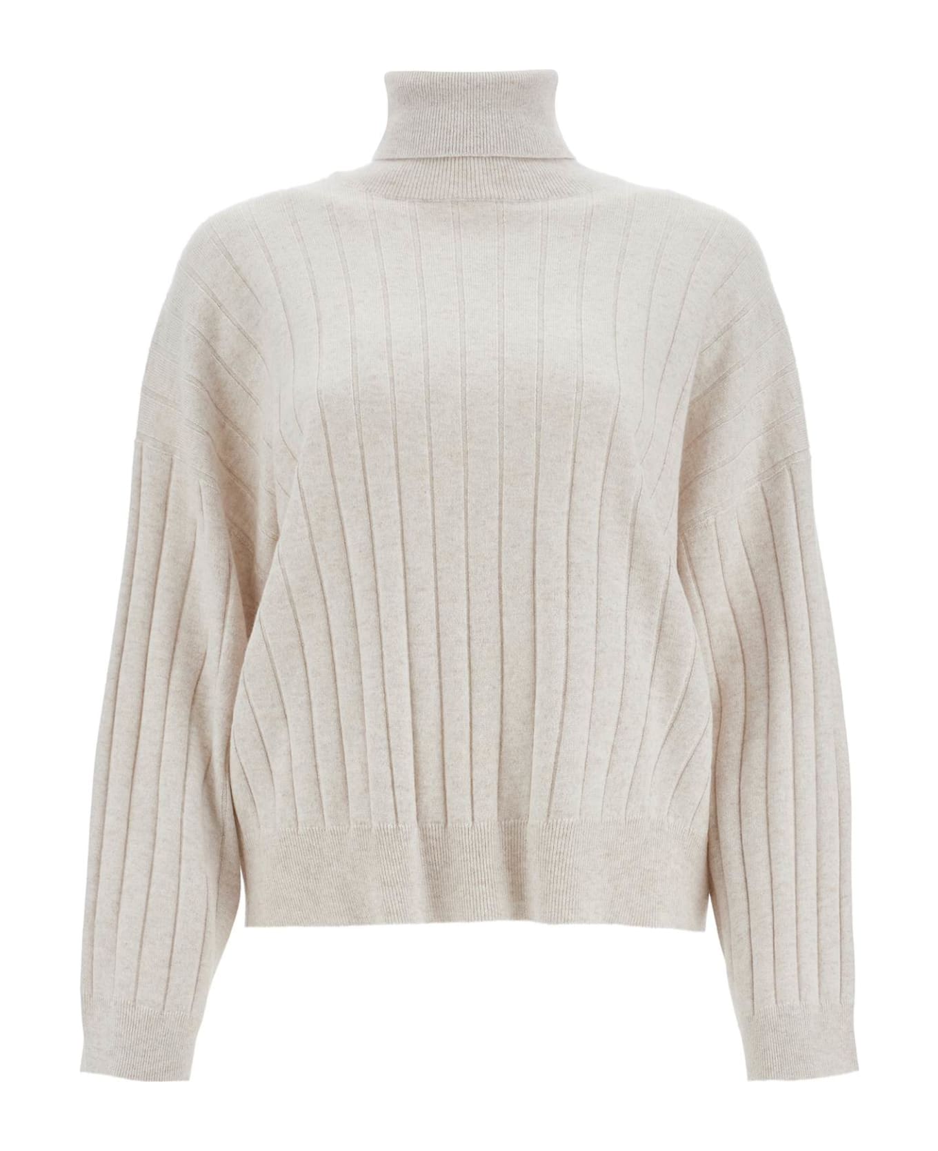 Brunello Cucinelli High-neck Cashmere Pullover Sweater - MADREPERLA (Beige)