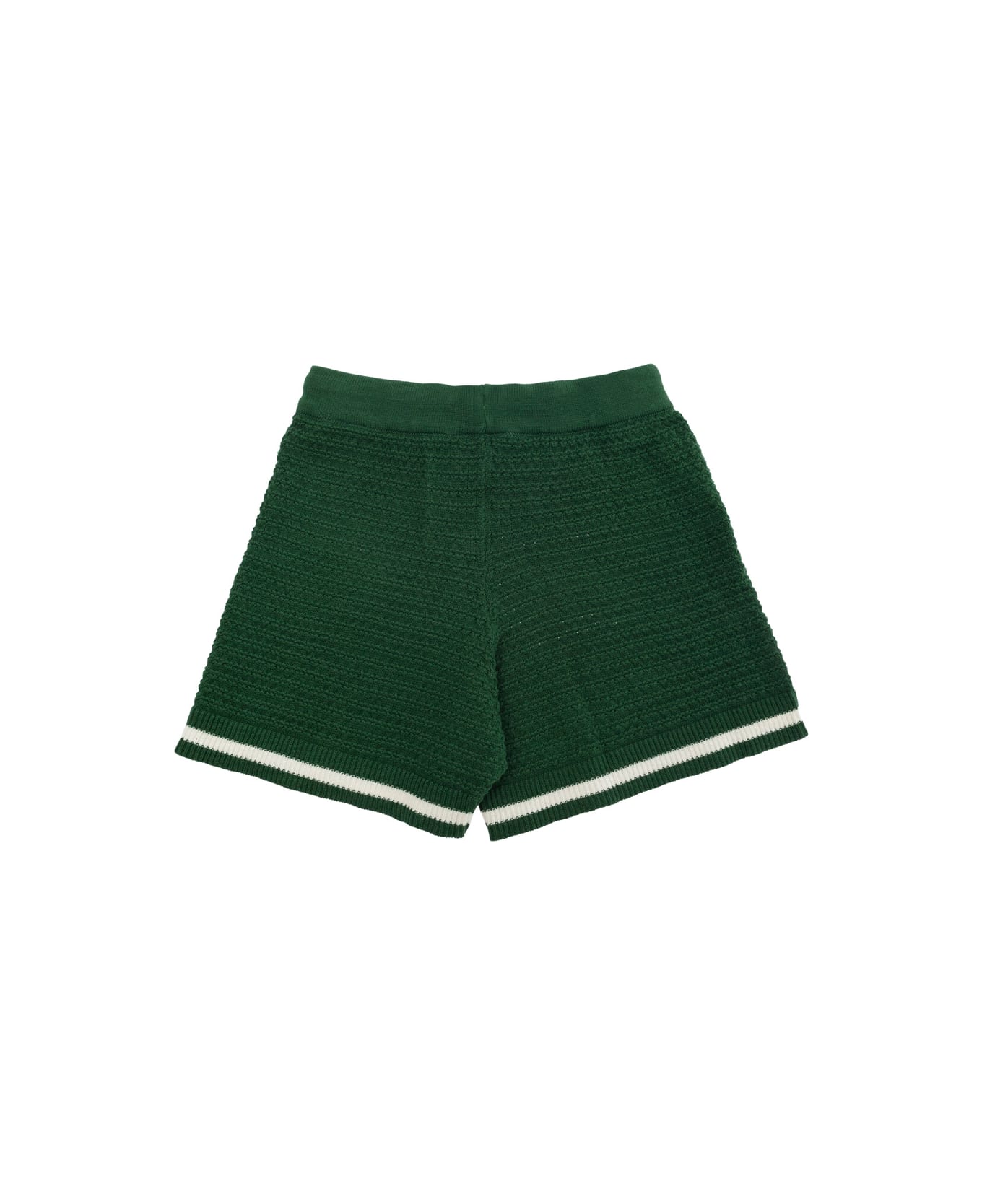 Mini Rodini Green Shorts With Elastic Waist And Drawstring In Cotton Crochet Boy - Green