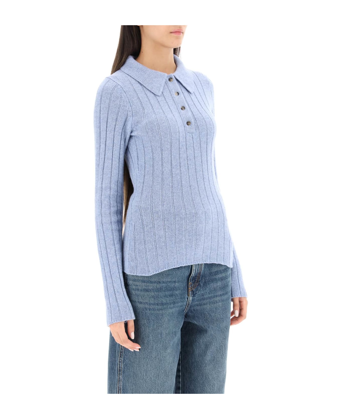 Khaite 'hans' Cashmere deep Polo Sweater - POLAR (Light blue)