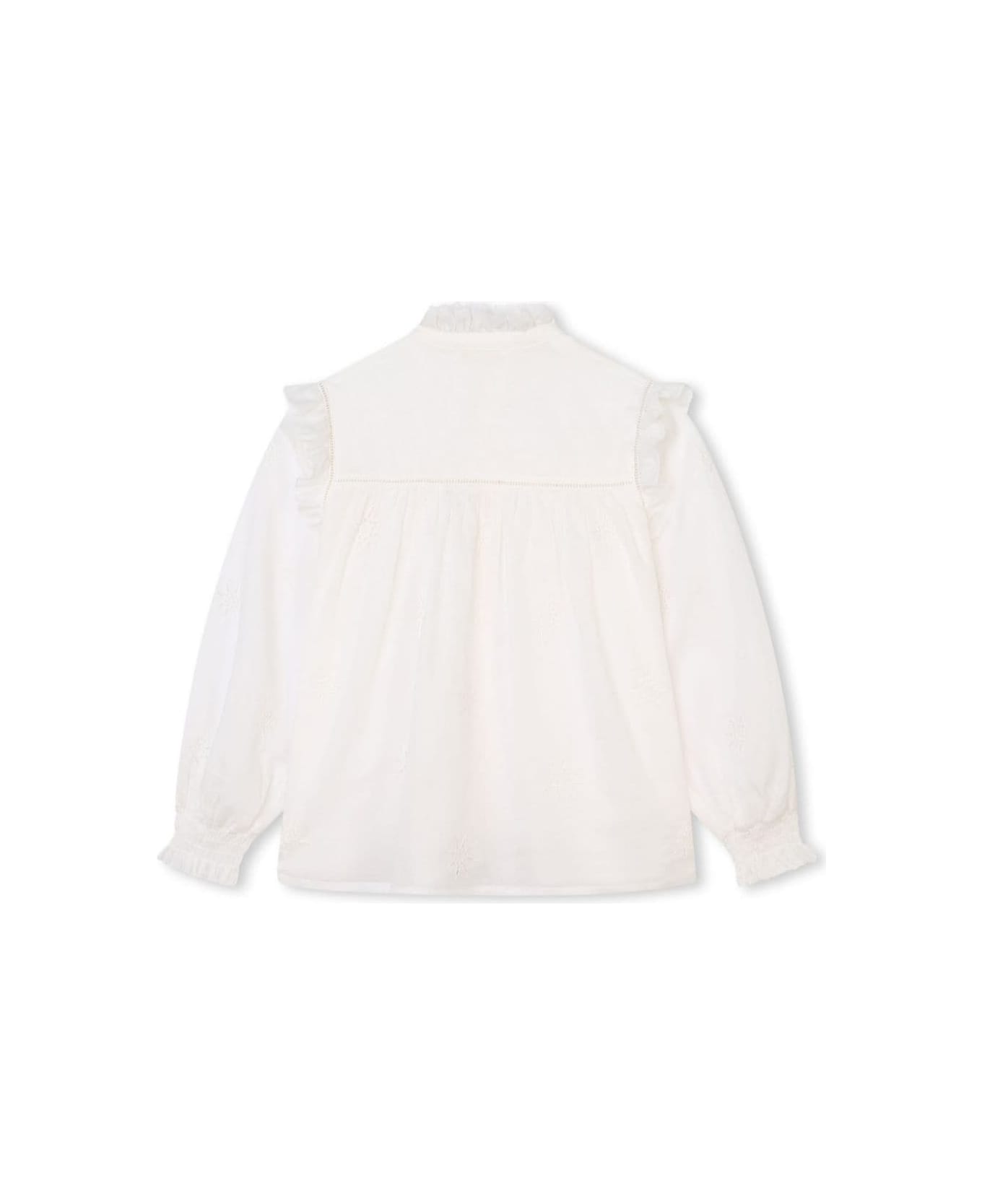 Chloé White Shirt With Stand Up Collar In Cotton Girl - White