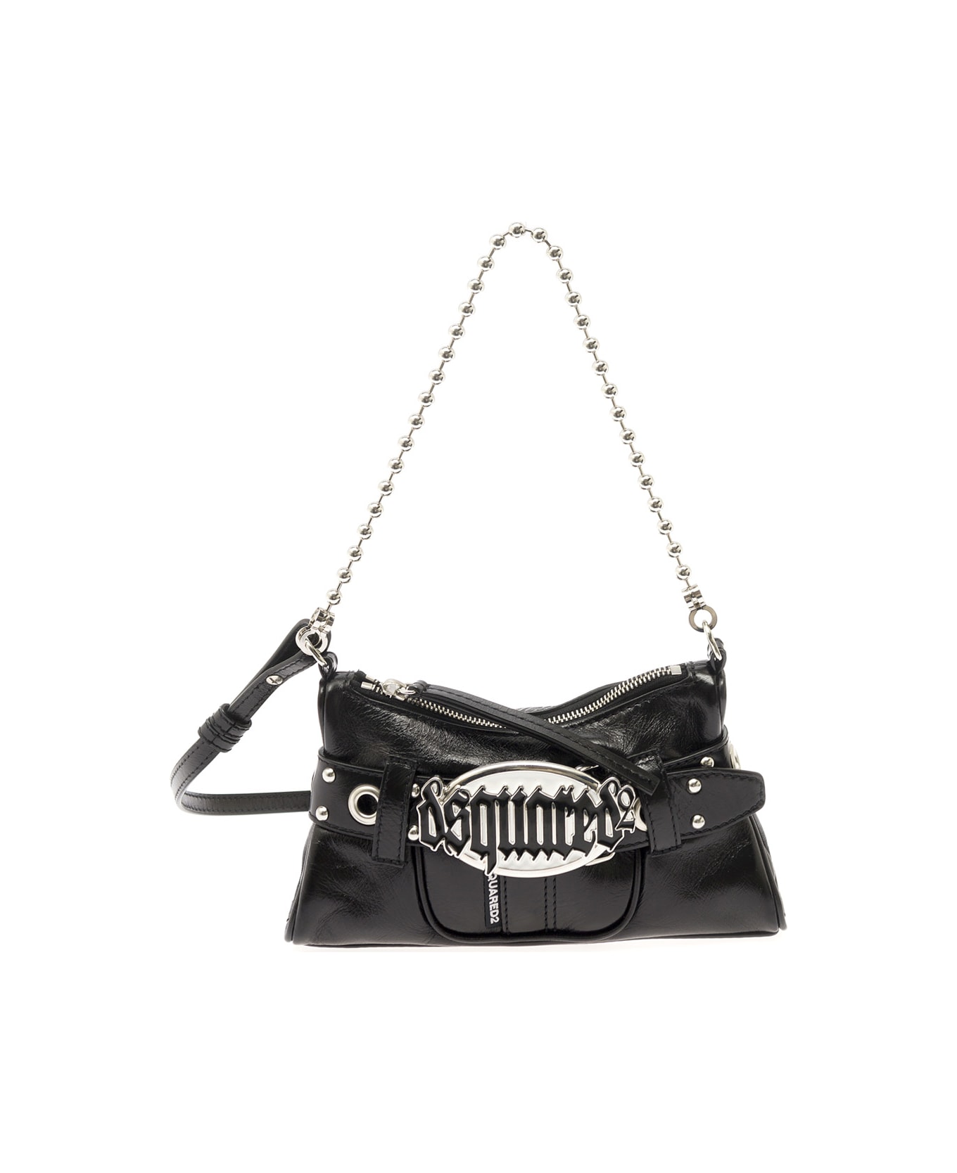 Dsquared2 'gothic' Black Shoulder Bag With Belt Detail In Smooth Leather Woman - Black