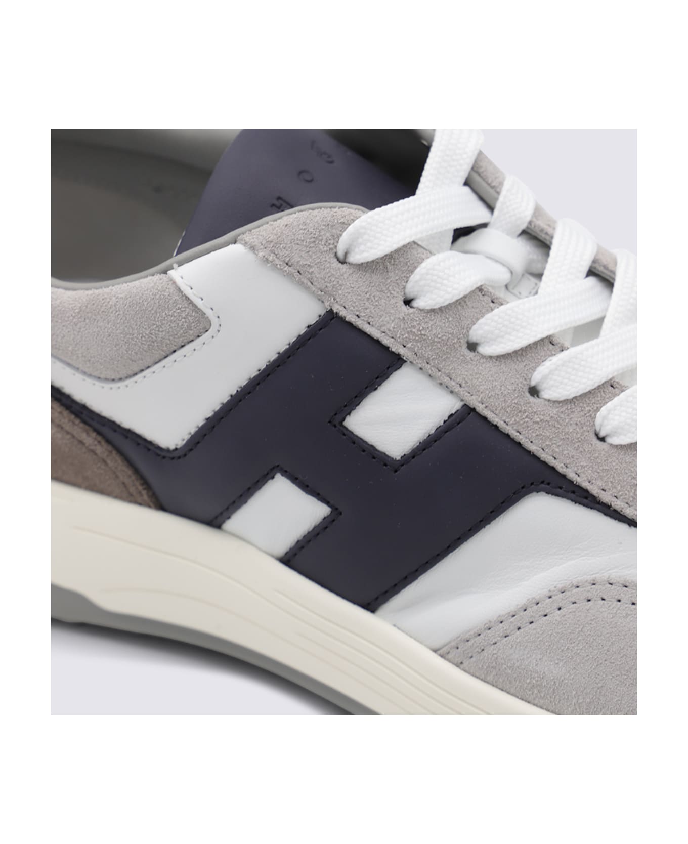 Hogan White And Grey Leather Sneakers - WHITE-GREY-NAVY