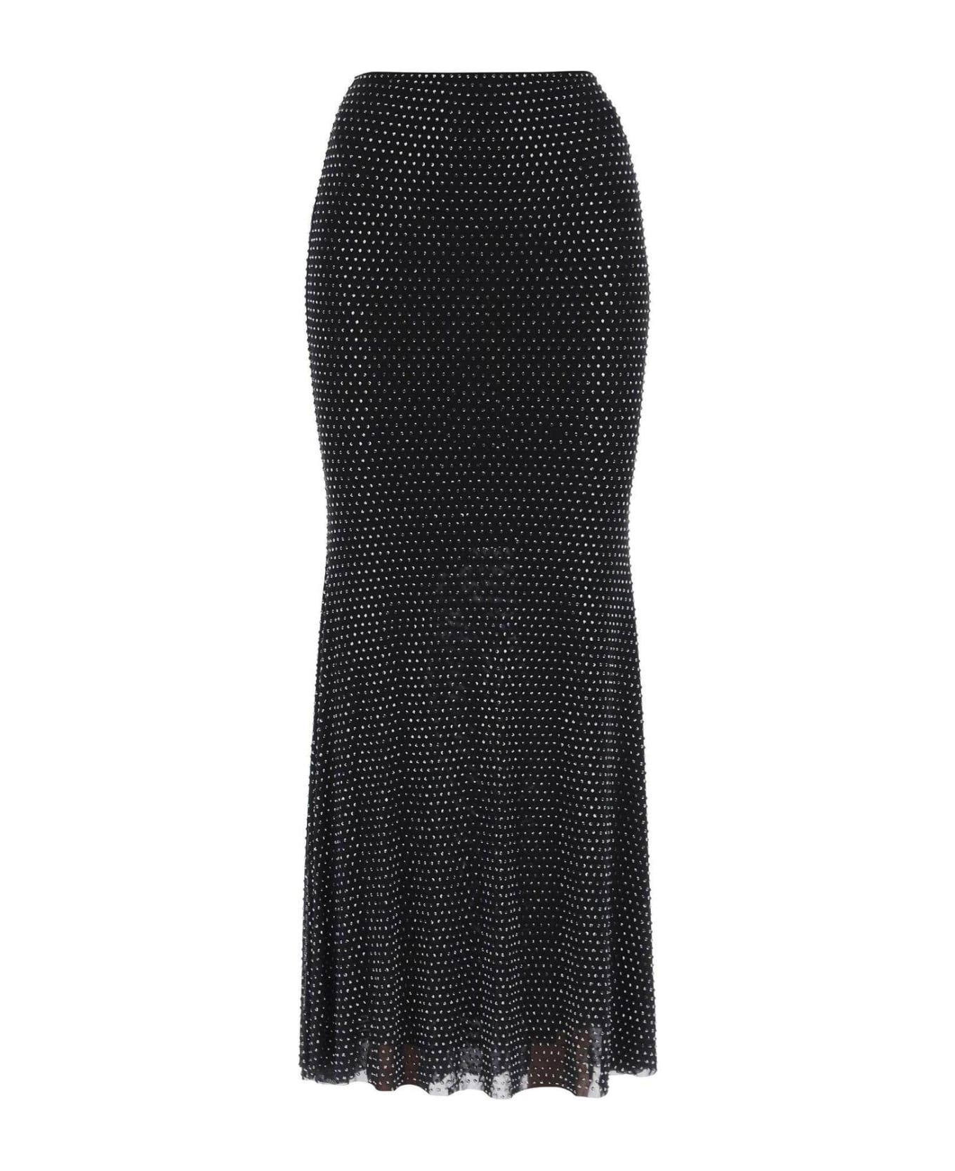 self-portrait High-waisted Rhinestone-embellished Maxi Skirt - Black