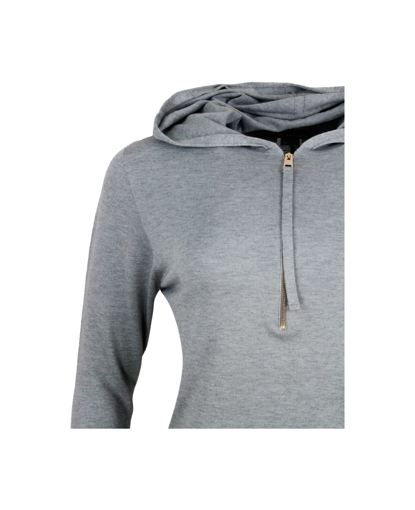 Lorena Antoniazzi Half-zip Sweater With Long-sleeved Hood In Cotton And Cashmere - Grey フリース