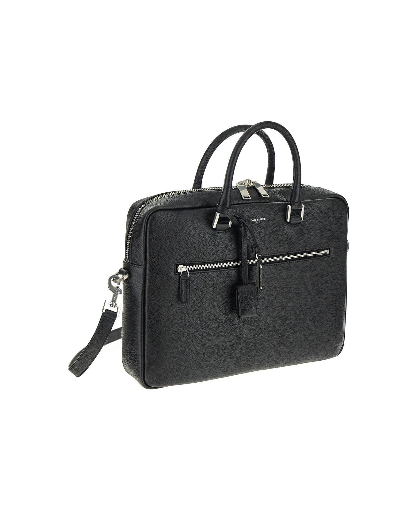 Saint Laurent Sac De Jour Briefcase In Grained Leather - Nero