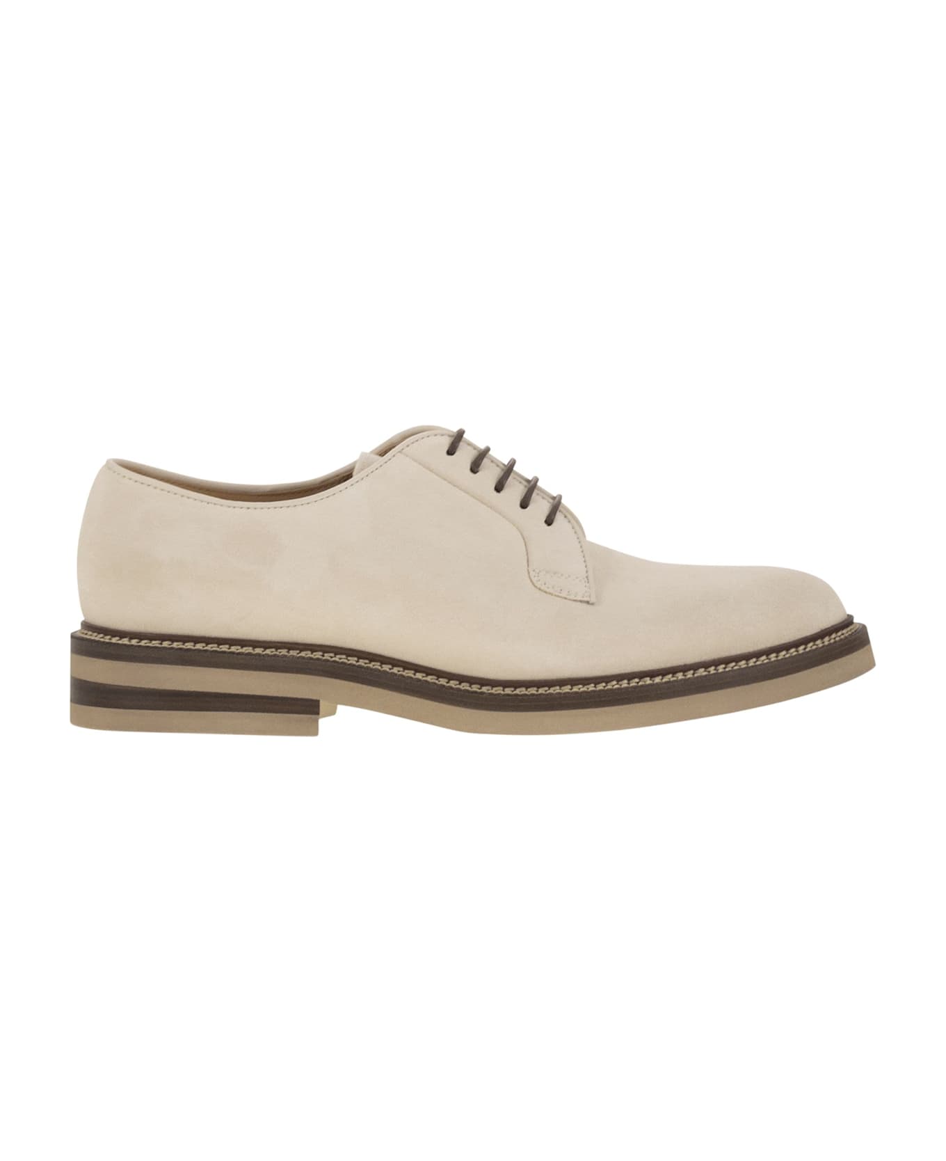 Brunello Cucinelli Suede Lace-up Shoe With Contrasting Midsole - Milk
