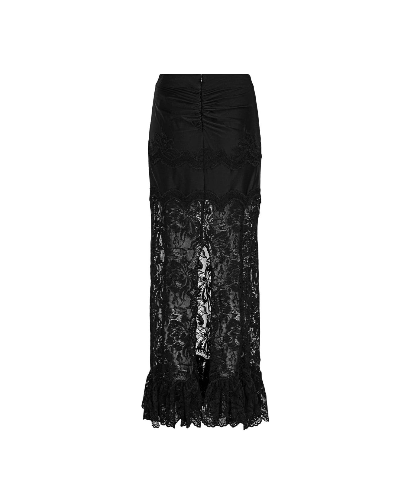 Paco Rabanne Ruched Maxi Lace Skirt - NERO