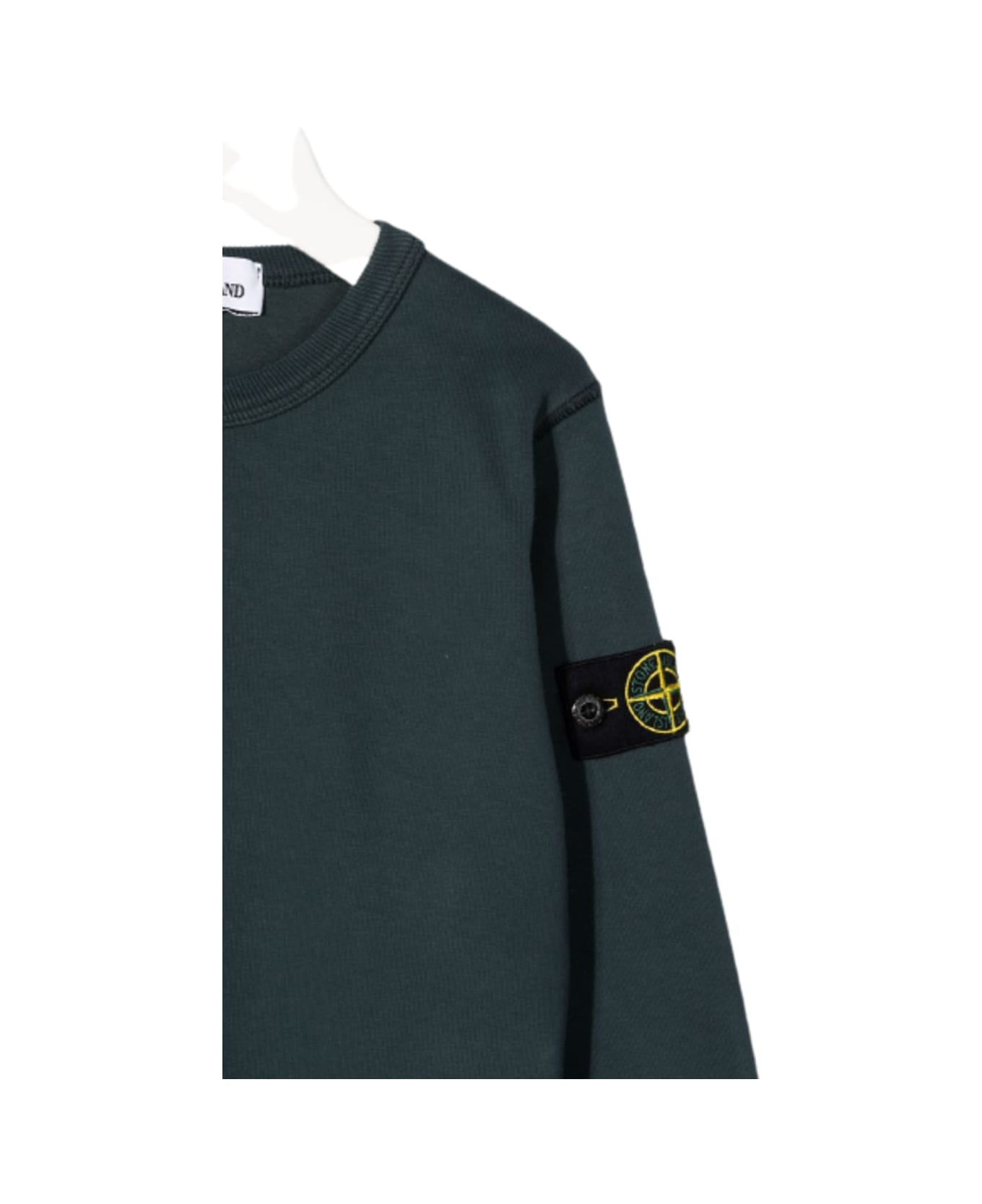 Stone Island Junior Green Crewneck Sweatshirt With Logo Patch In Cotton Boy - Green