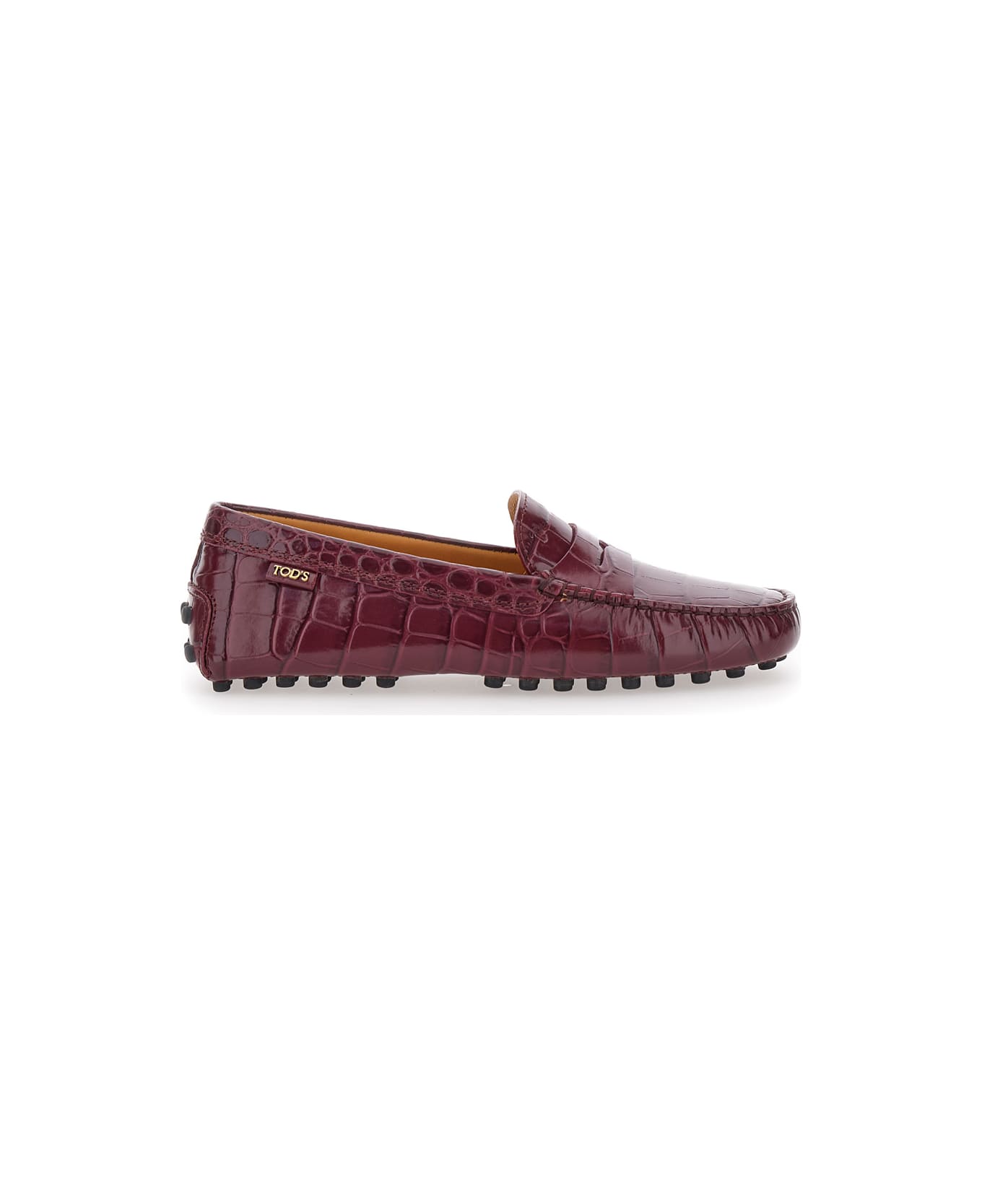 Tod's 'gommino' Bordeaux Driving Shoes With Embossed Logo In Croco Print Leather Woman - Bordeaux