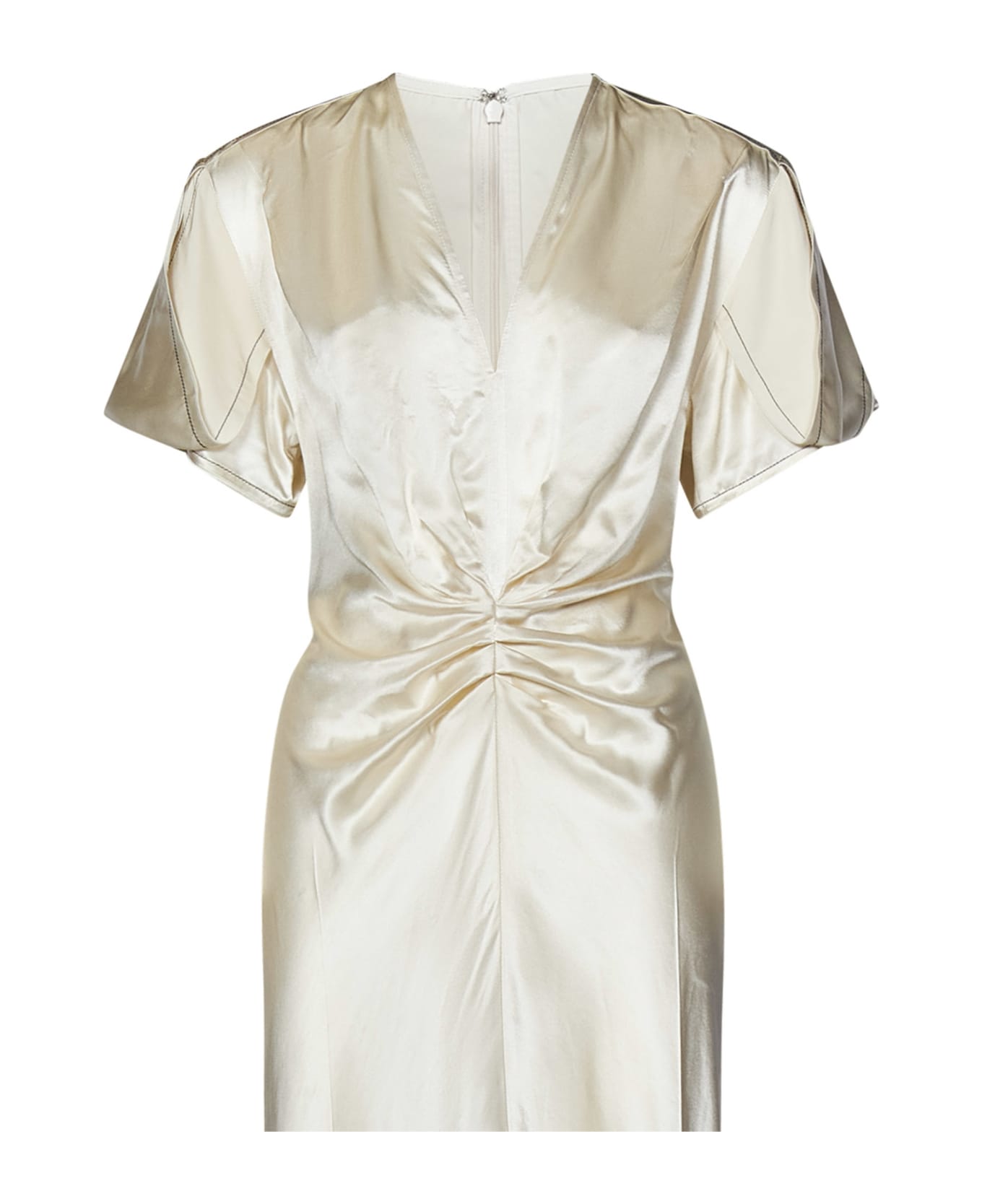 Victoria Beckham Gathered V-neck Midi Dress Midi Dress - White