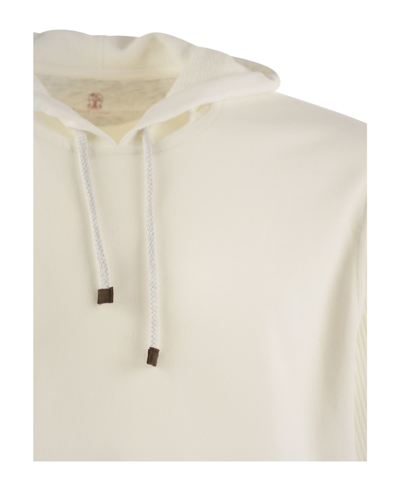 Brunello Cucinelli Cotton Fleece Topwear With Hood And Ribbed Cotton Knit Sleeve - White