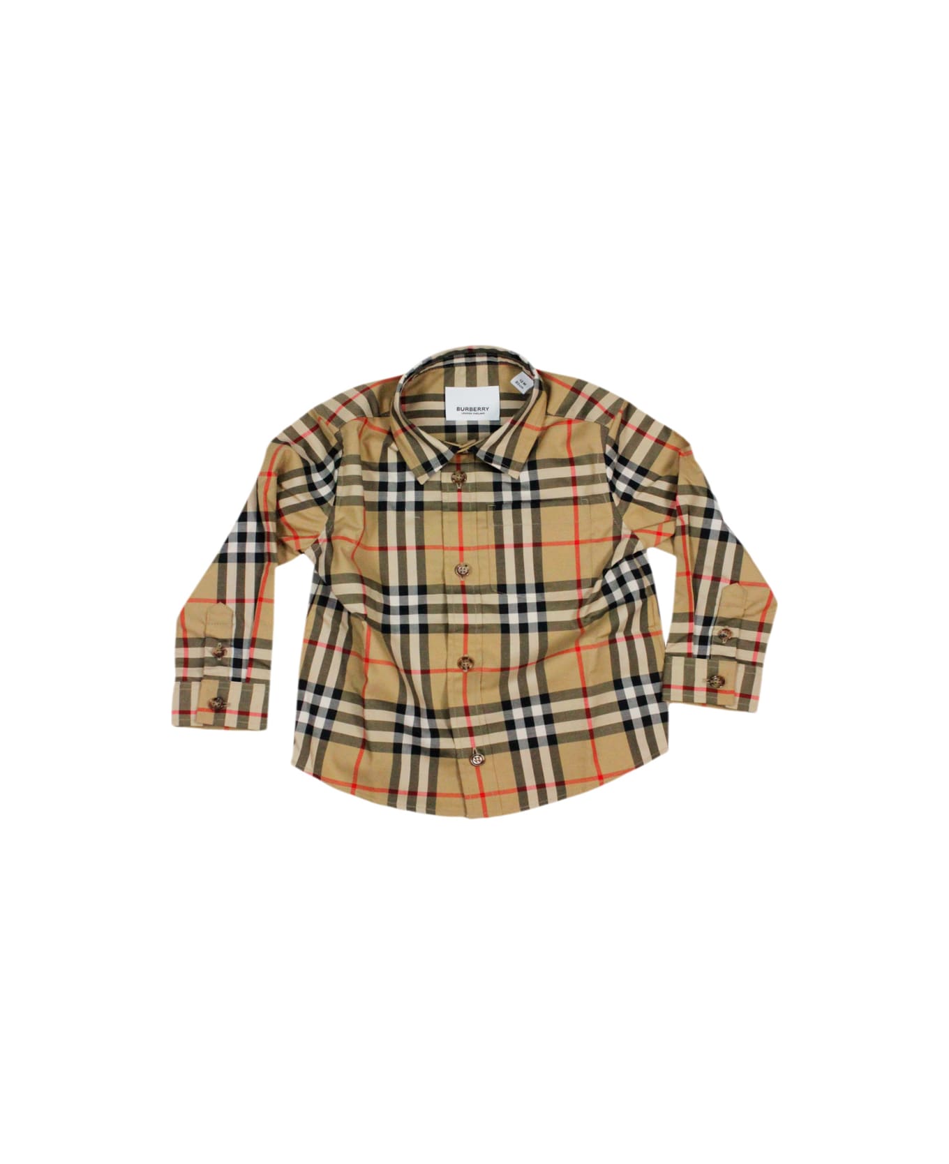 Burberry Stretch Cotton Twill Shirt With Patch Pocket On The Chest In A Vintage Check Pattern - Beige シャツ