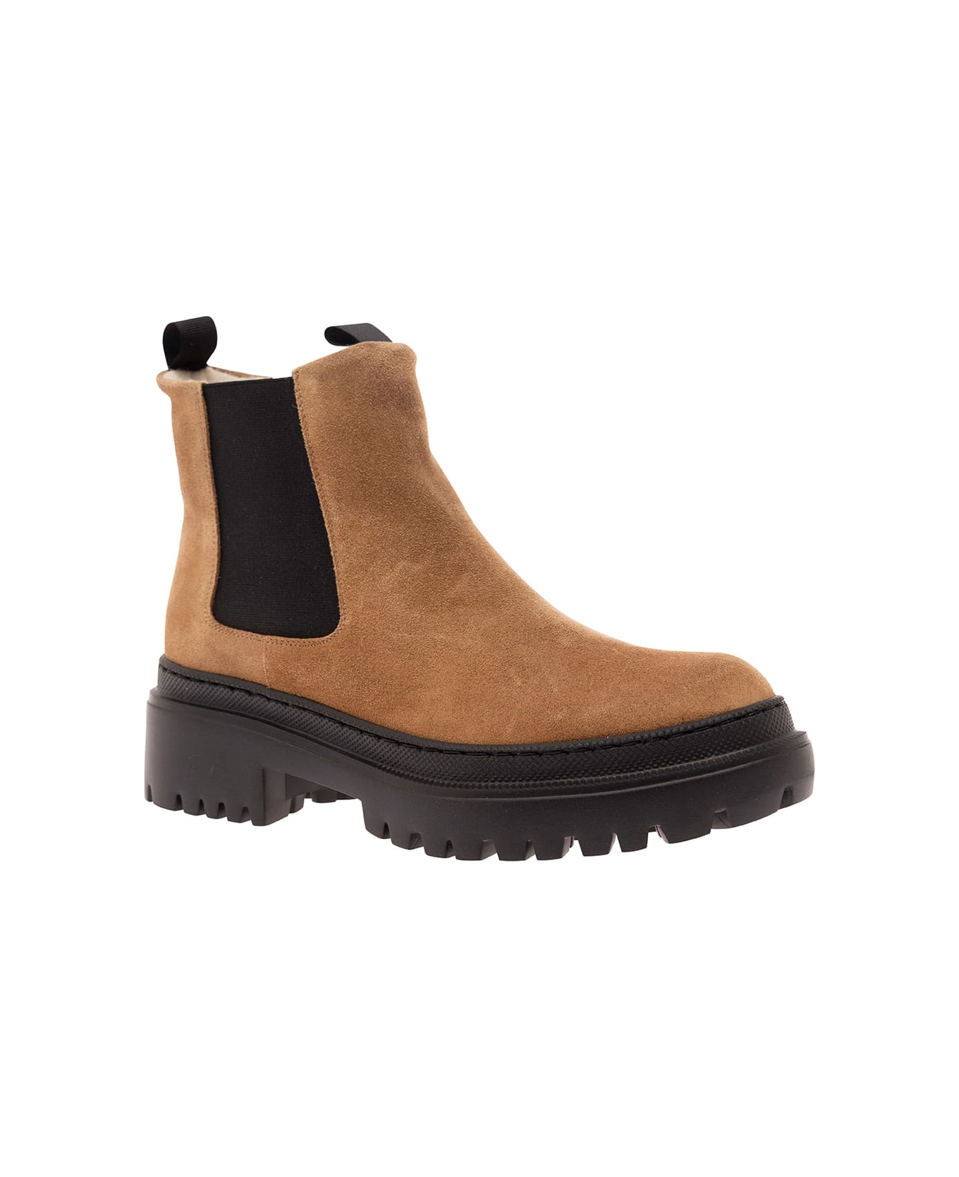 Pollini Beige Chelsea Boots With Platform In Suede Woman - Brown