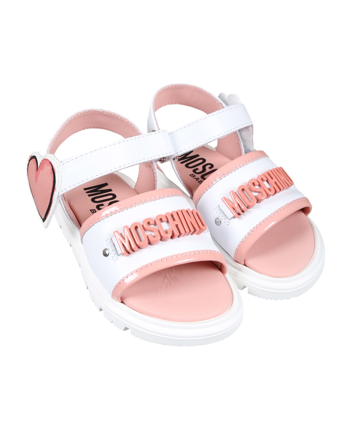 Moschino White Sandals For Girl With Heart - White