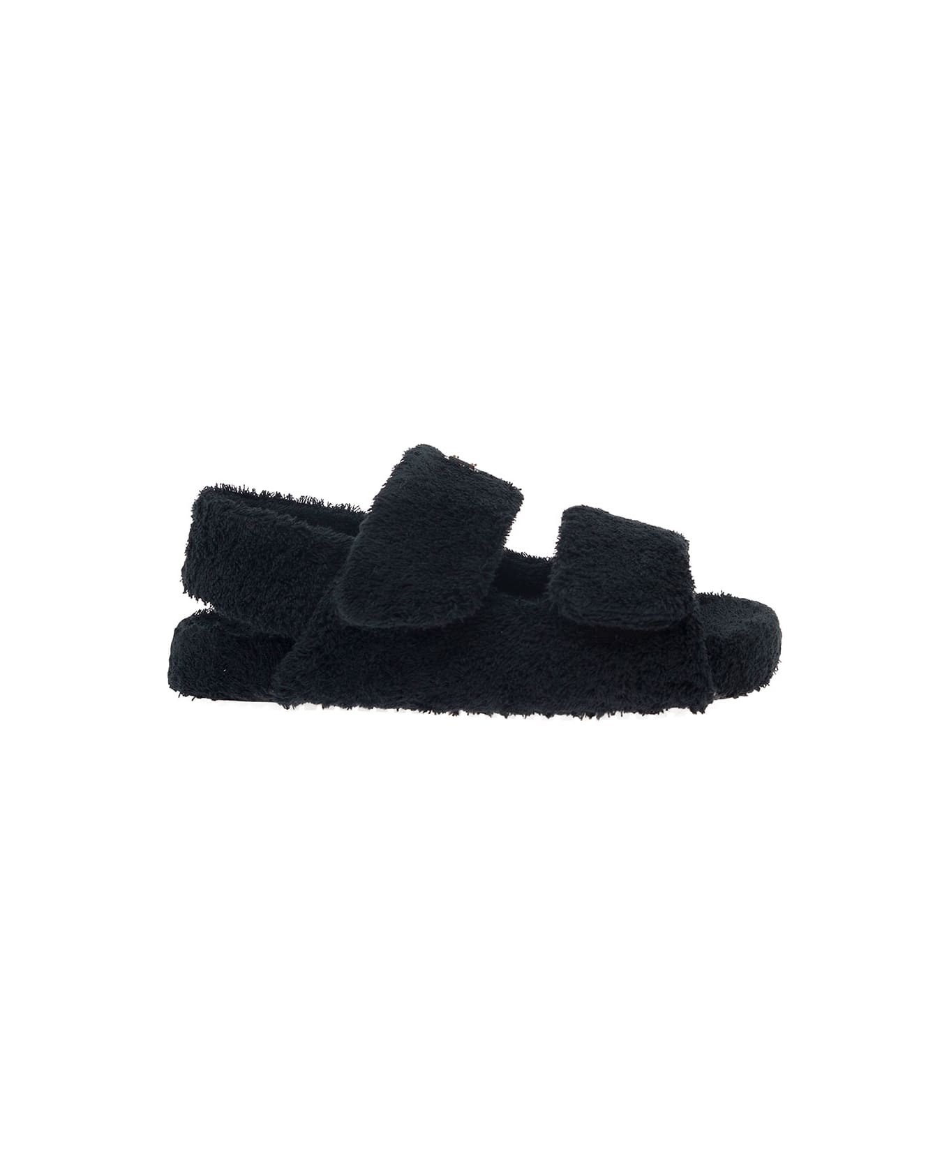 Dolce & Gabbana Black Sandals With Logo Plaque And Hook-and-loop Fastening In Terrycloth Man - Black その他各種シューズ