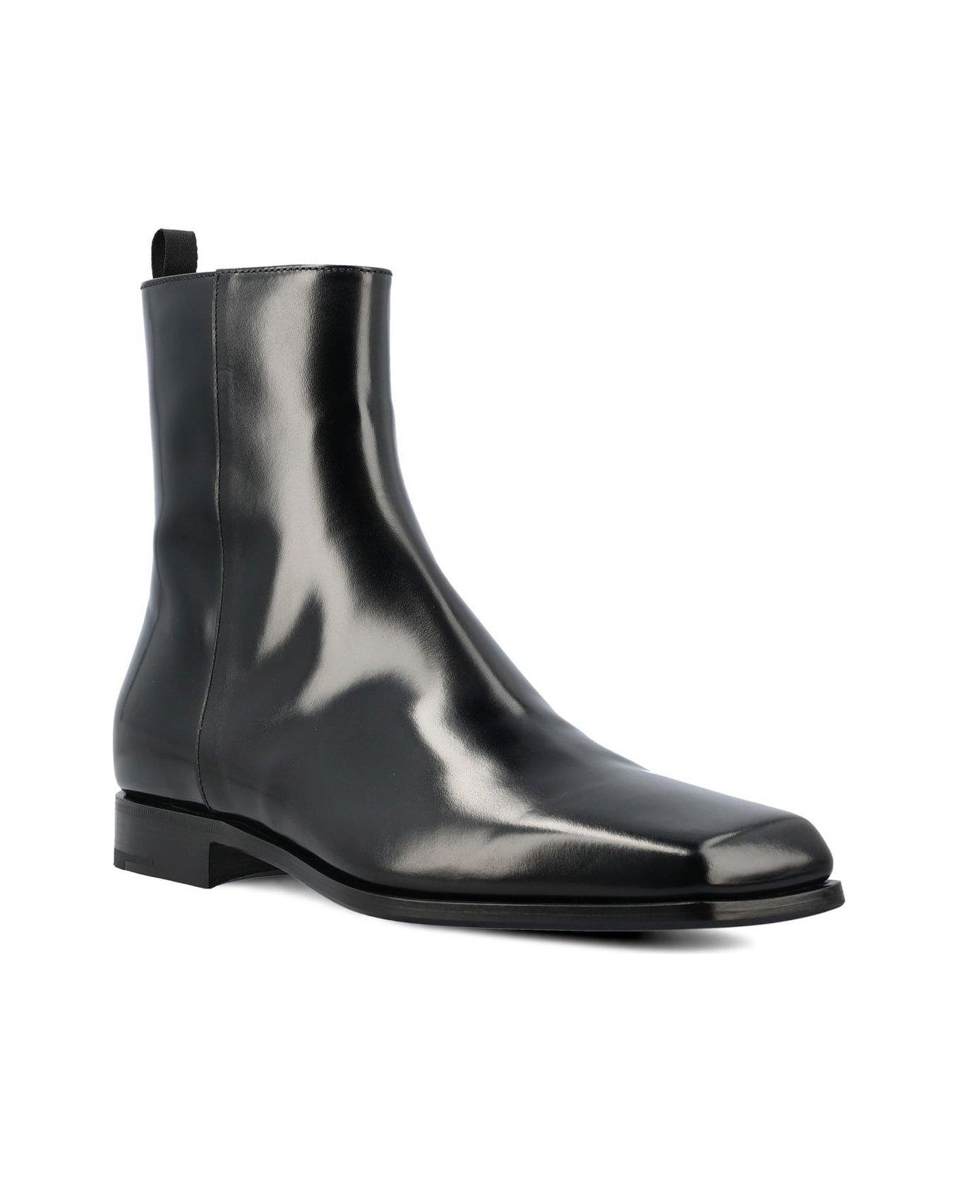 Prada Square-toe Zipped Boots - Black