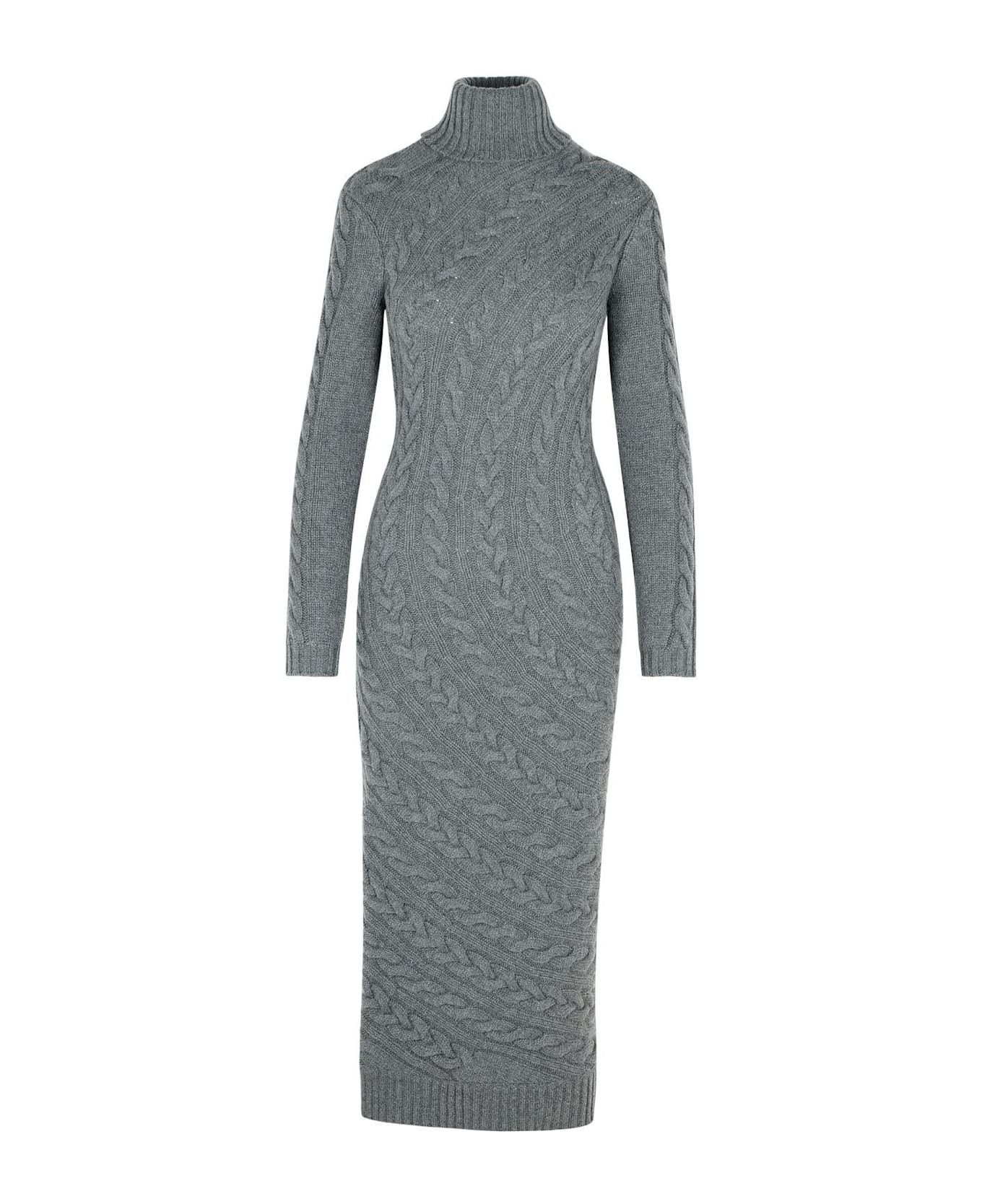 Max Mara Curved Ribbed Turtleneck Maxi Dress - Grigio ワンピース＆ドレス