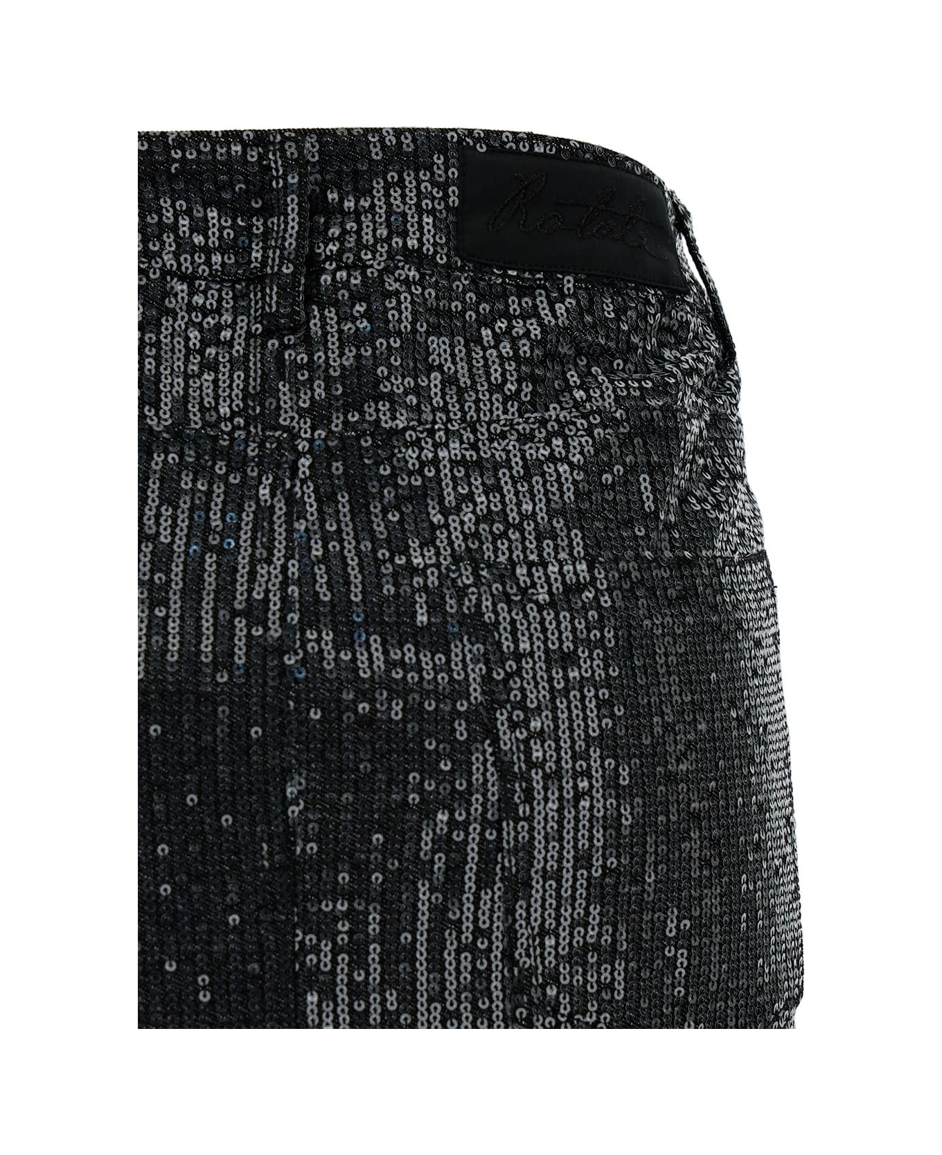 Rotate by Birger Christensen Black Mini-skirt With All-over Paillettes And Logo Patch In Cotton Woman - Black スカート