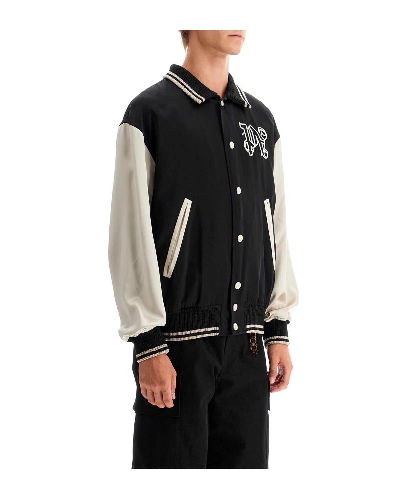 Palm Angels Satin Varsity Jacket - BLACK LIGHT BEIGE (Black)