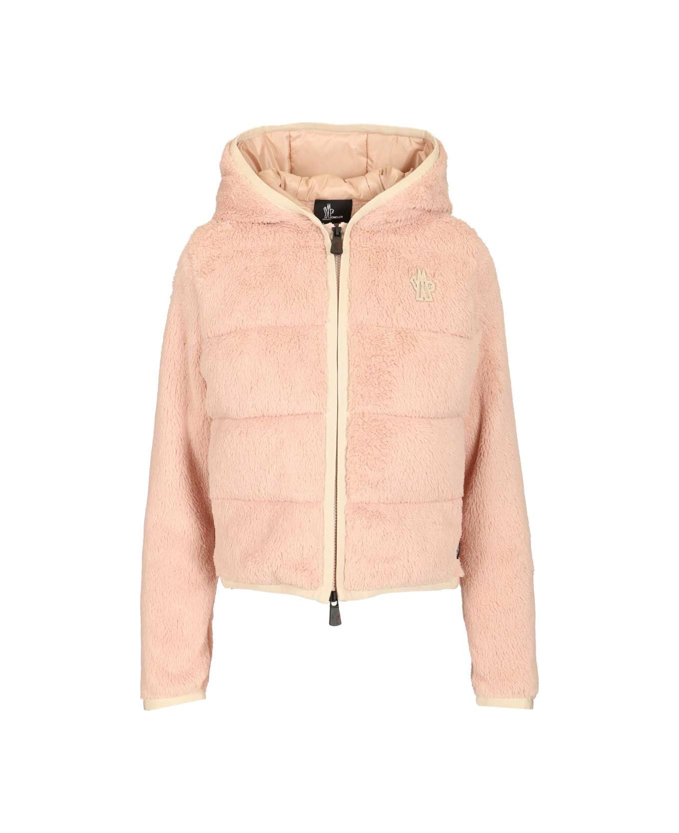 Moncler Grenoble Zip Up Hooded Teddy Cardigan - PINK