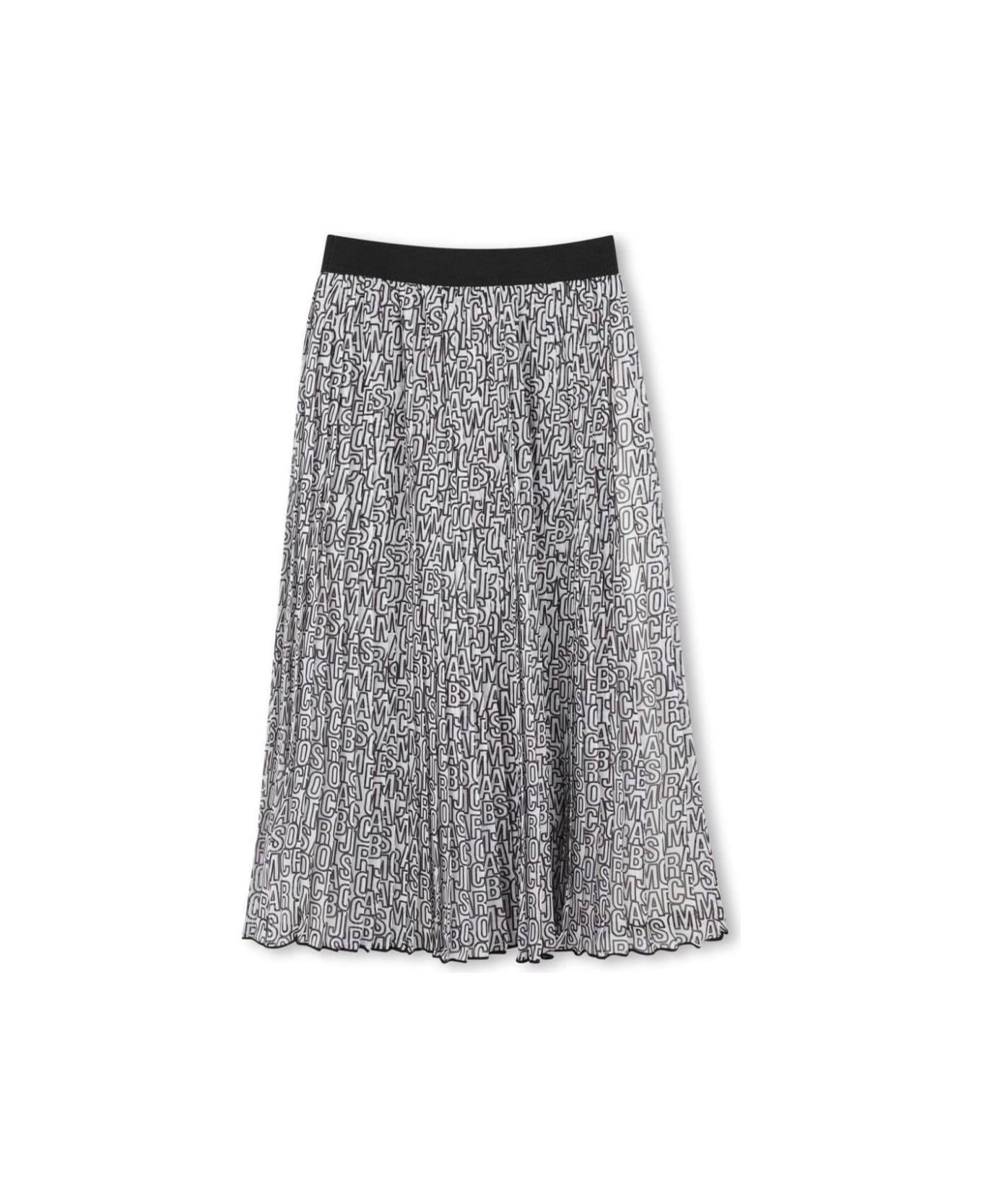 Marc Jacobs Black Skirt With Elastic Waist And All-over Logo Lettering Print In Tech Fabric Girl - Black