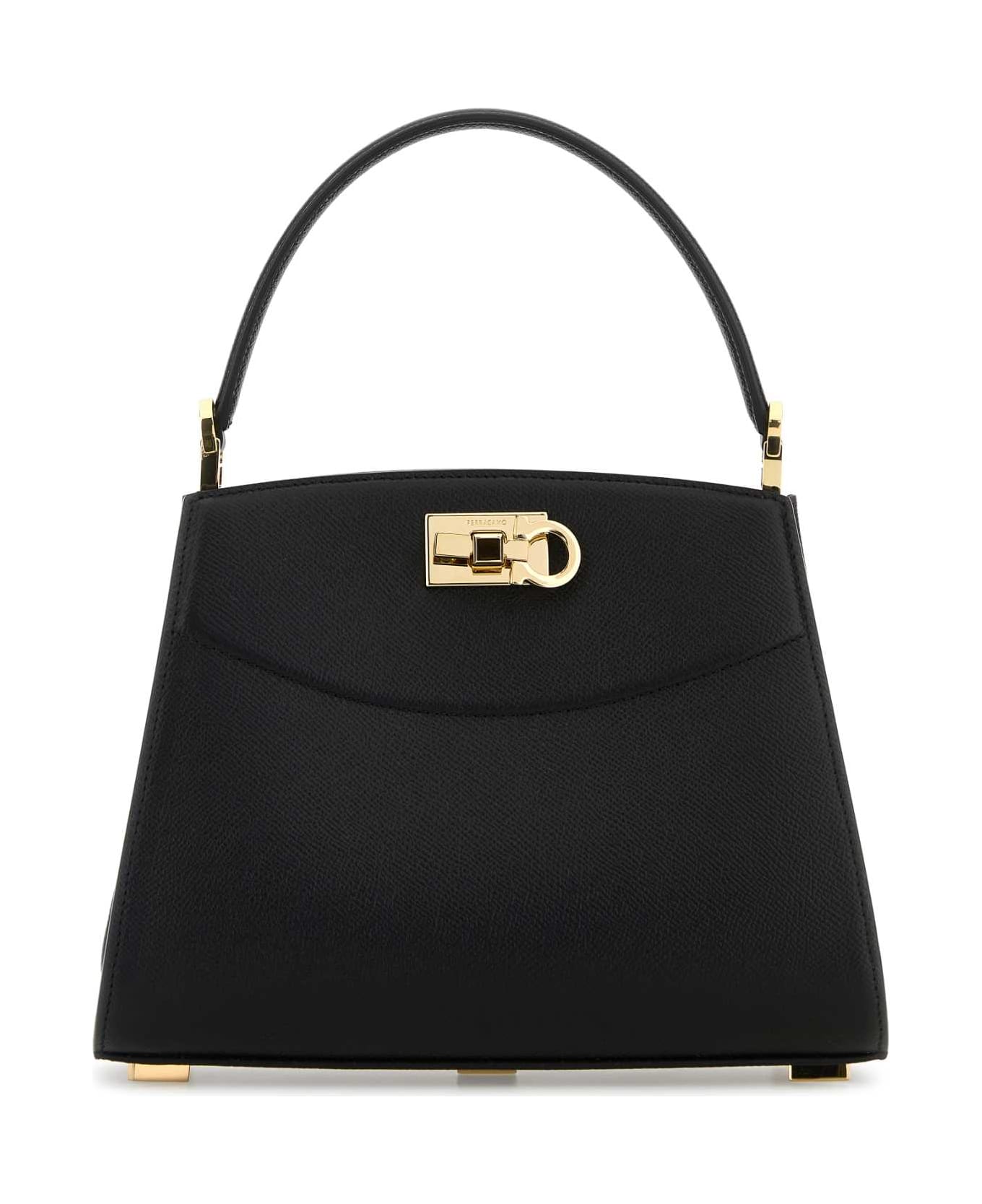 Ferragamo Black Leather Small Studio Box Handbag - NERONERO