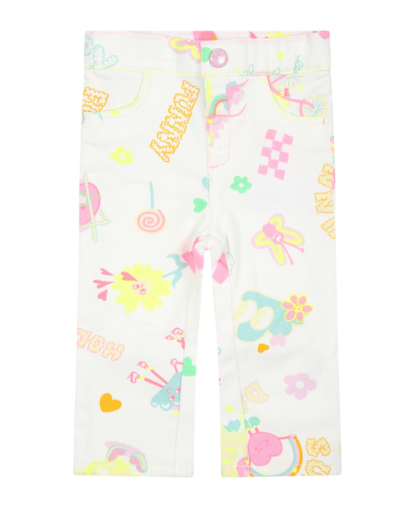 Billieblush White Jeans For Baby Girl With Multicolor Pattern - White ボトムス