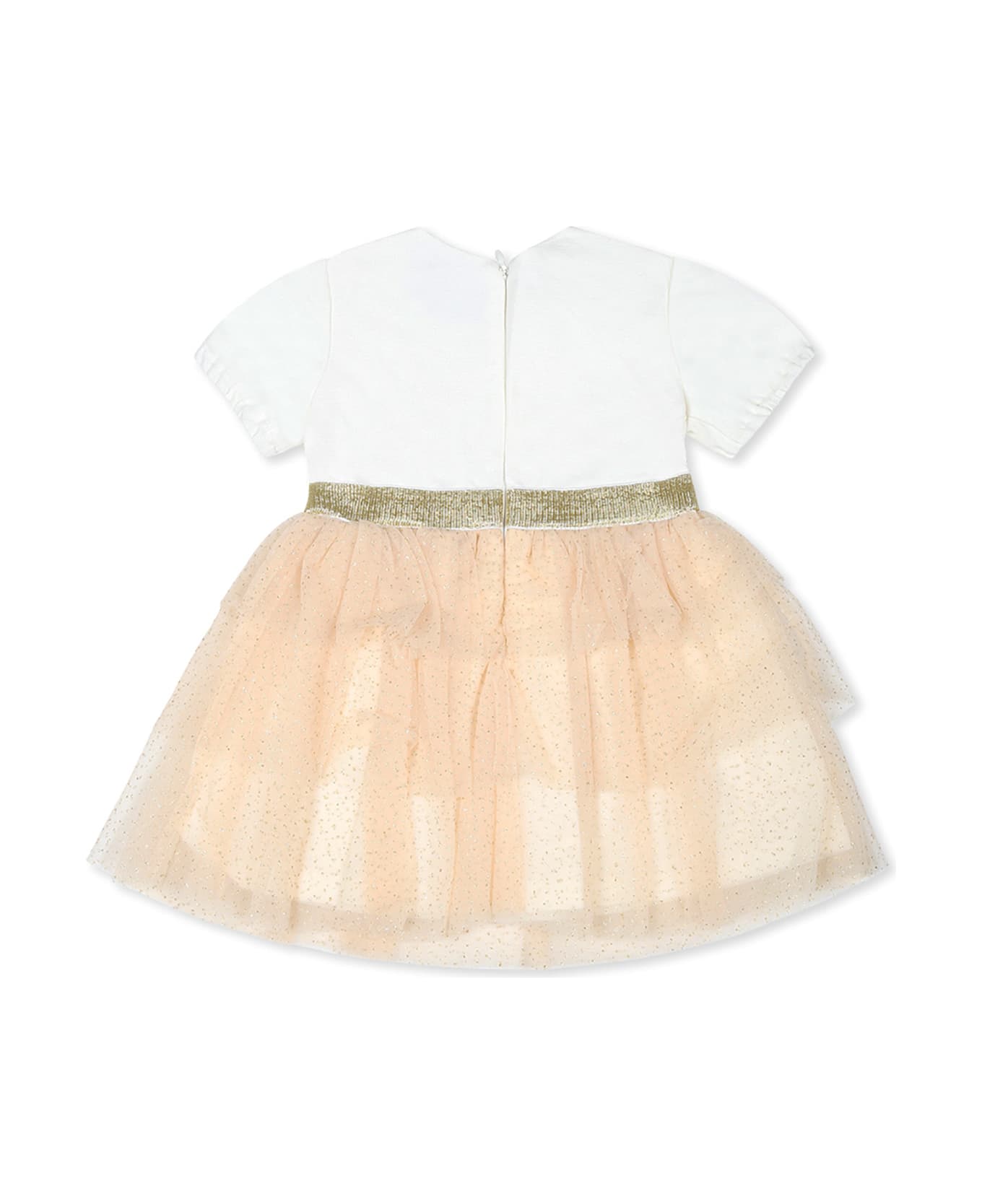 Moschino Ivory Dress For Baby Girl With Teddy Bear - Ivory