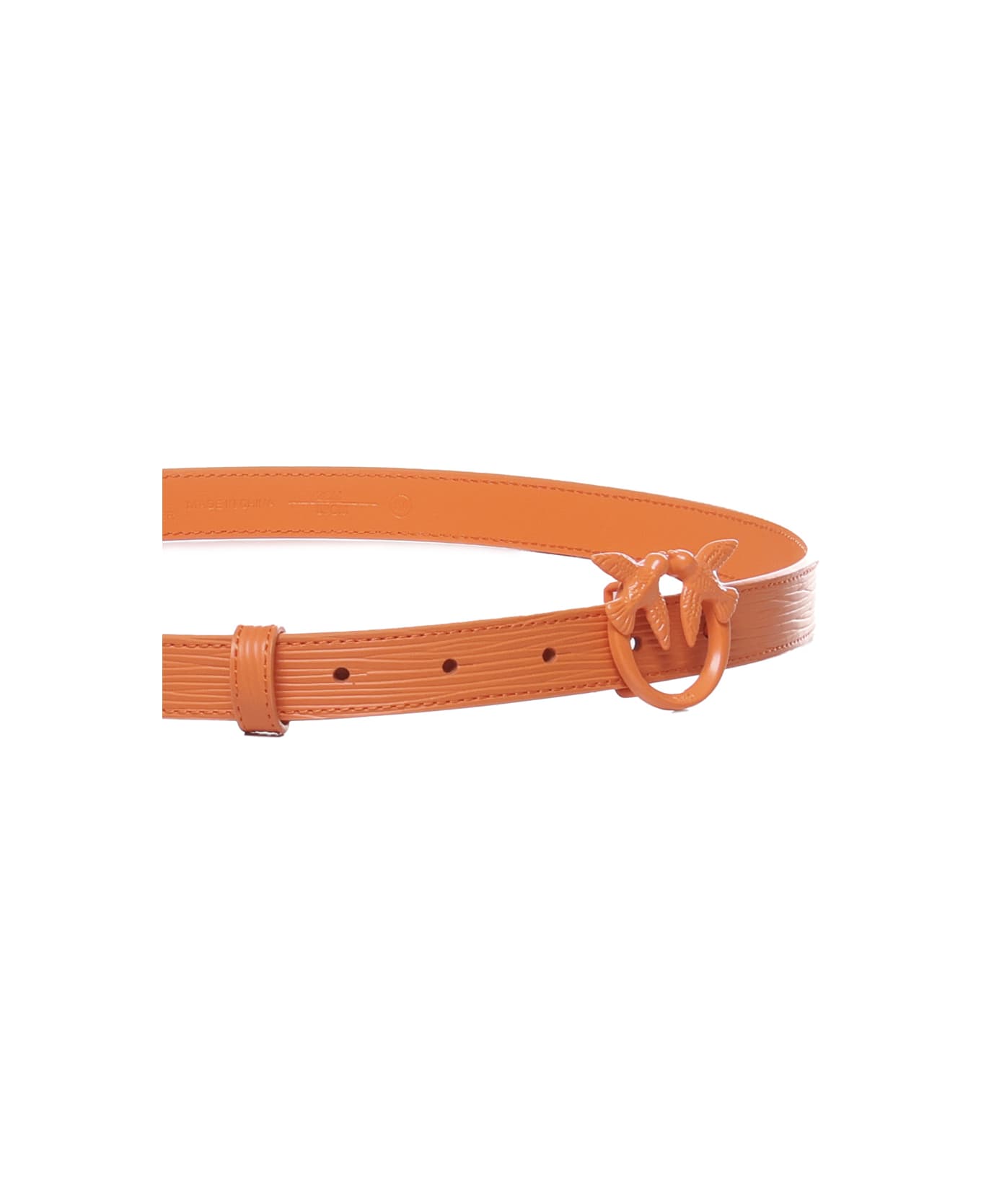 Pinko Leather Belt With Love Birds Buckle - Arancione