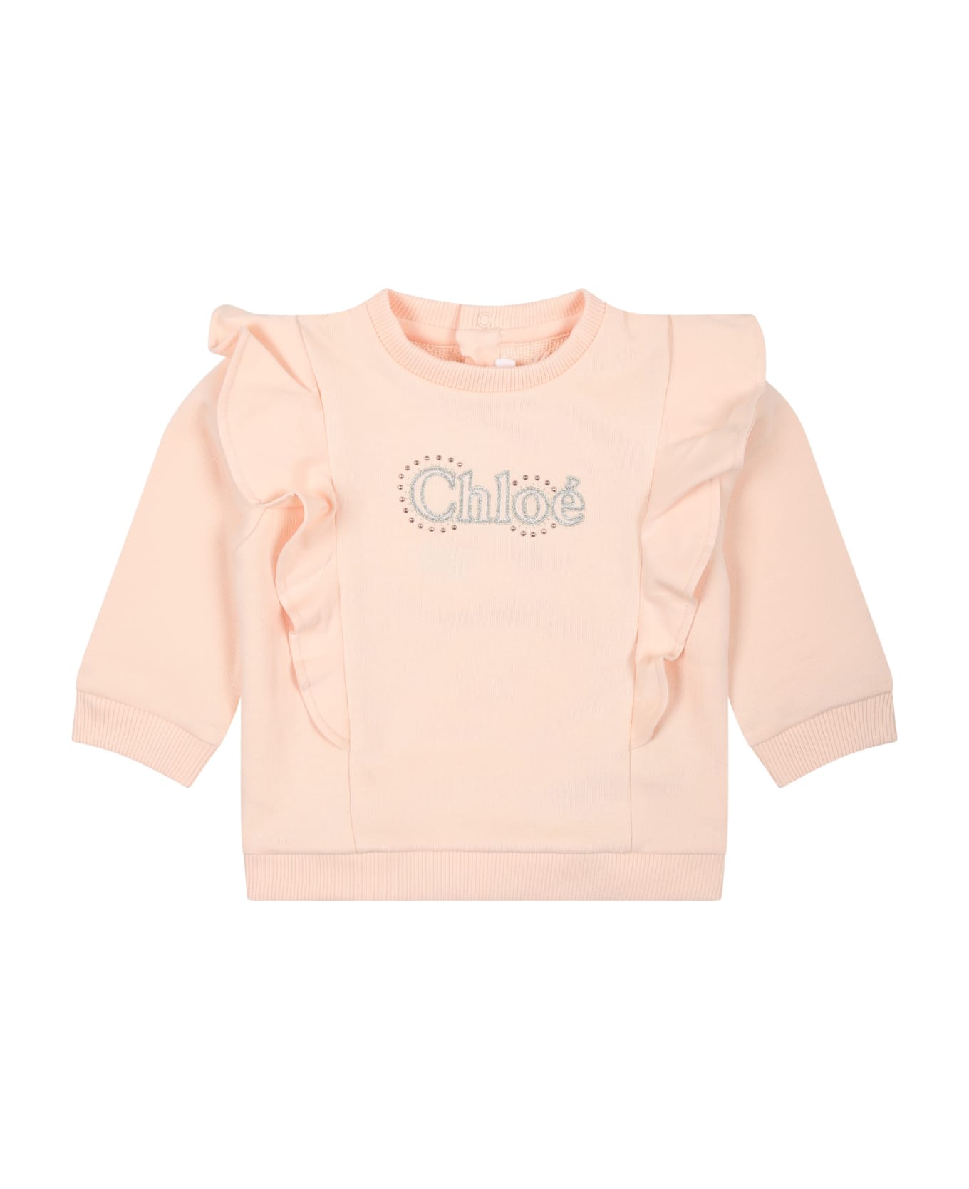 Chloé Pink Sweatshirt For Baby Girl With Logo - Pink ニットウェア＆スウェットシャツ