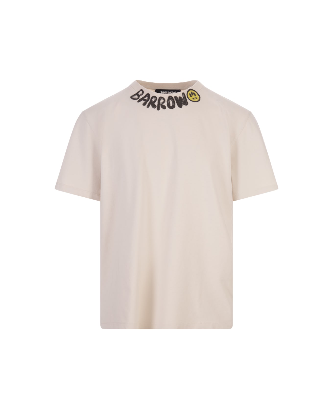 Barrow Dove T-shirt With Logo On Neck - Bianco