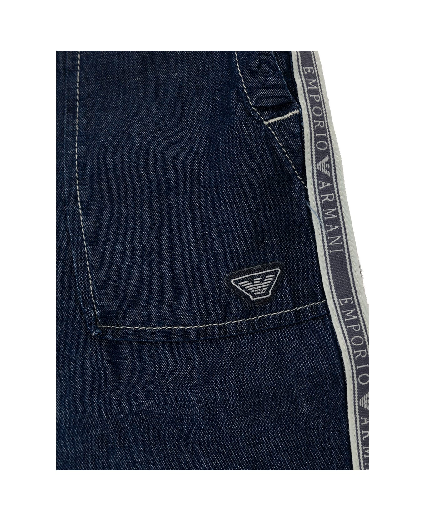 Emporio Armani Blue Bermuda Shorts With Logo Detail In Denim Boy - Blu ボトムス