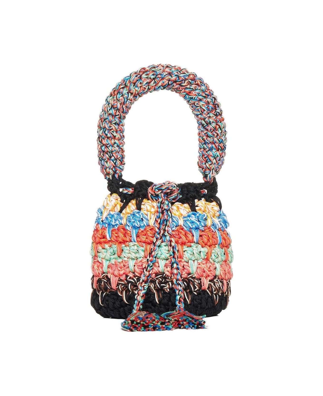 Alanui Crochet Knitted Drawstring Bucket Bag - Black