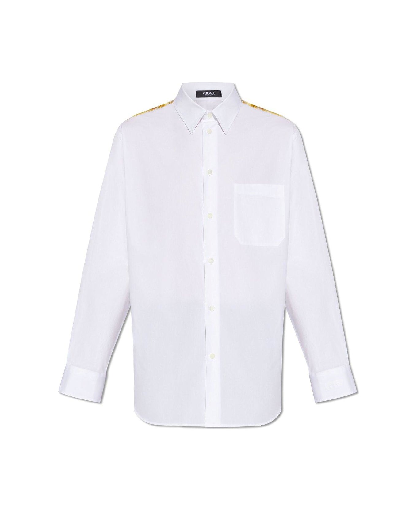Versace Barocco-panelled Button-up Shirt - Beige