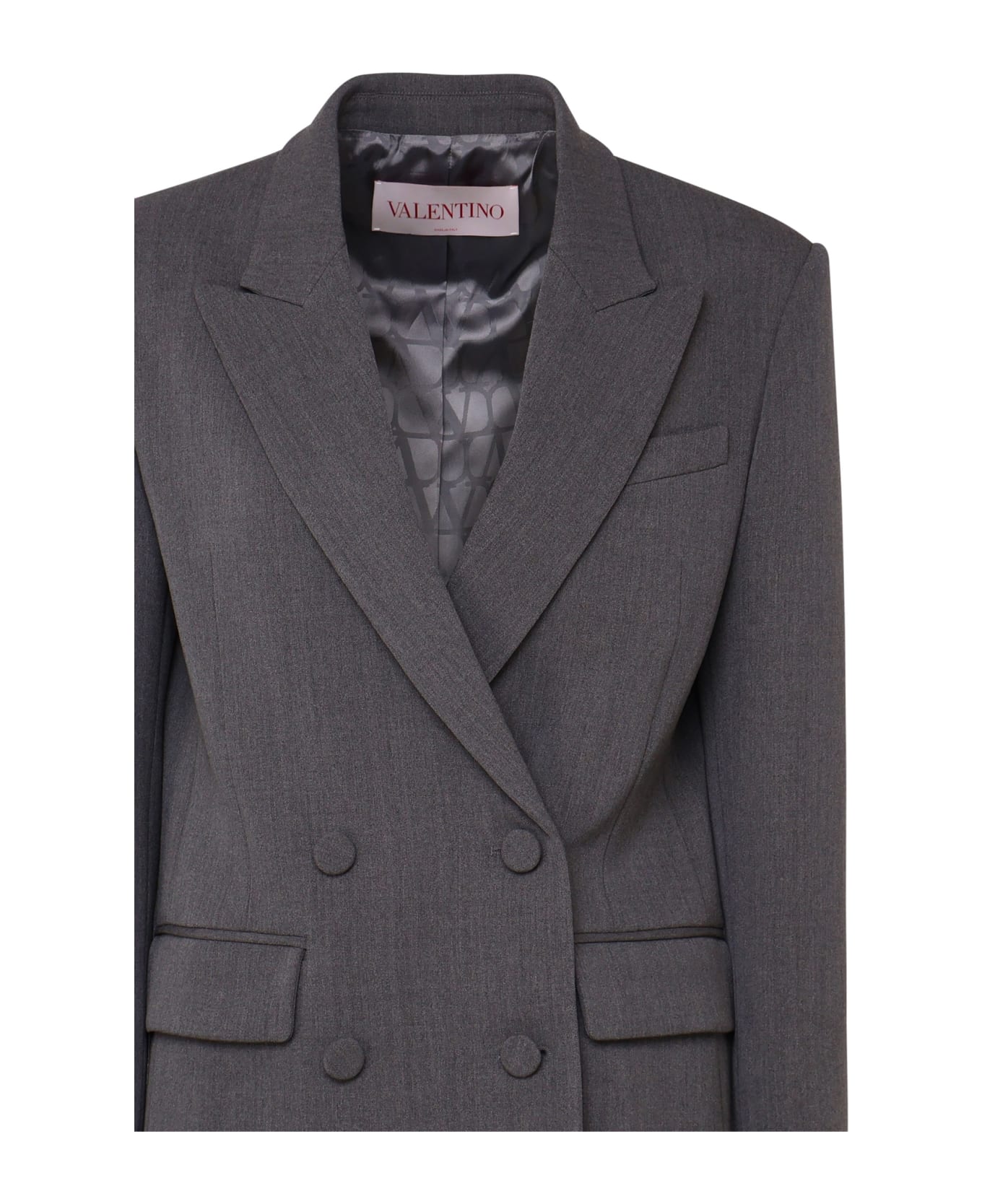 Valentino Garavani Long Blazer In Virgin Wool - Grey